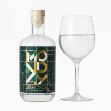 Monday Gin 0.0% non-alcoholic spirit, used to make a raspberry lemon gimlet mocktail