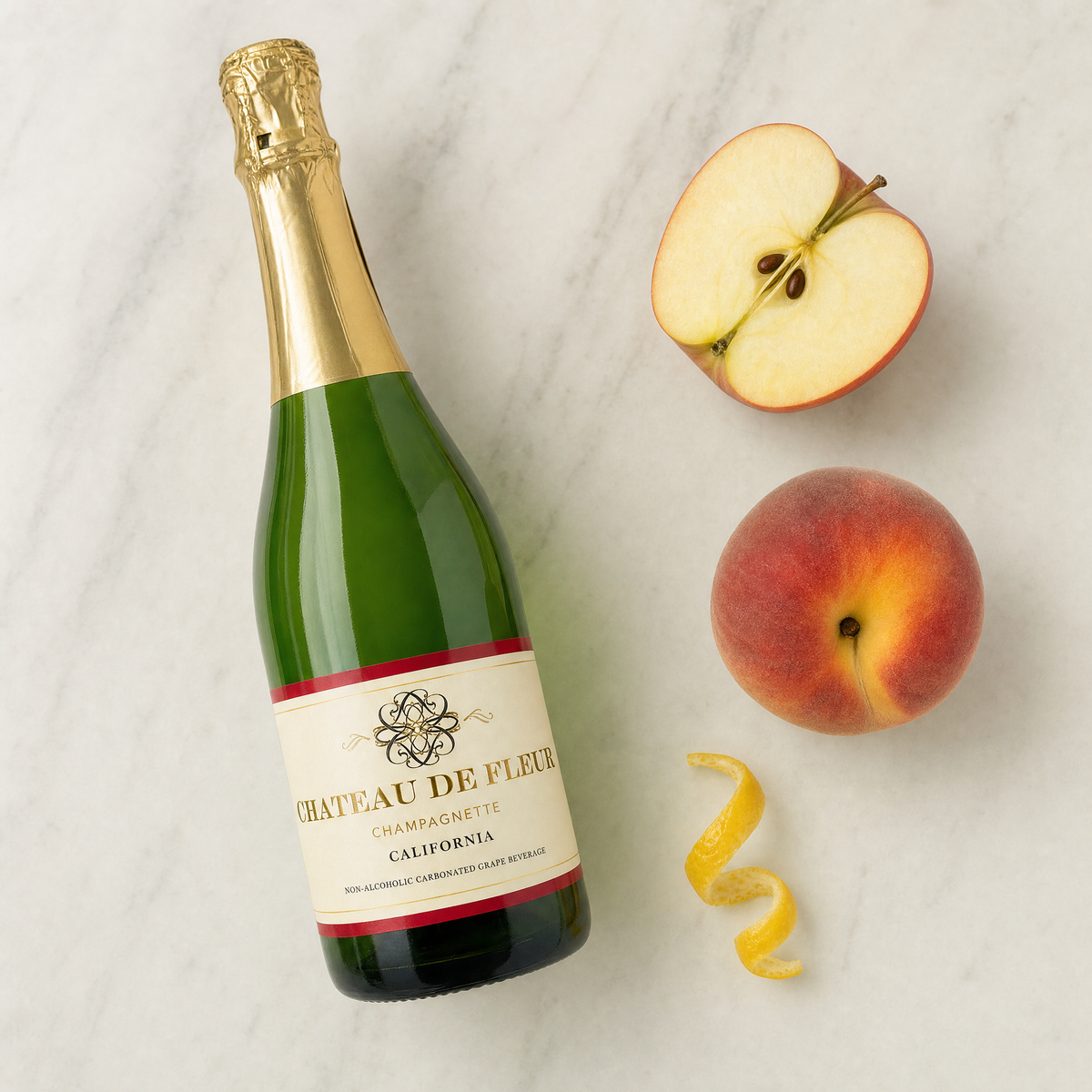 Chateau de Fleur with apple, peach and citrus - tasting notes flat-lay