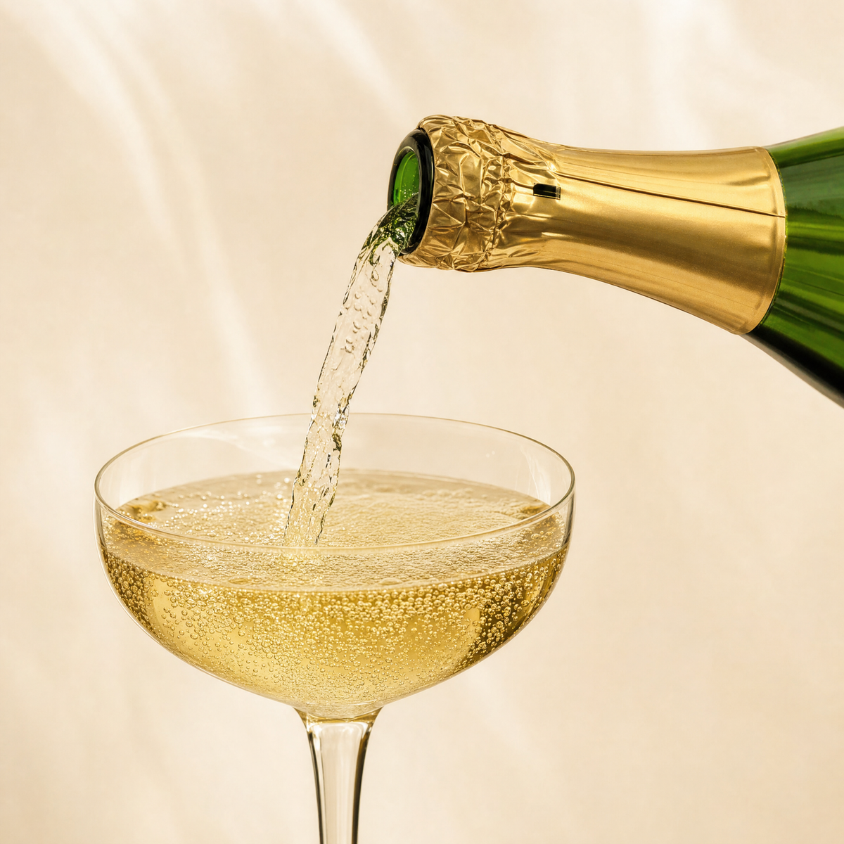 Chateau de Fleur pouring into a coupe glass with fine persistent bubbles