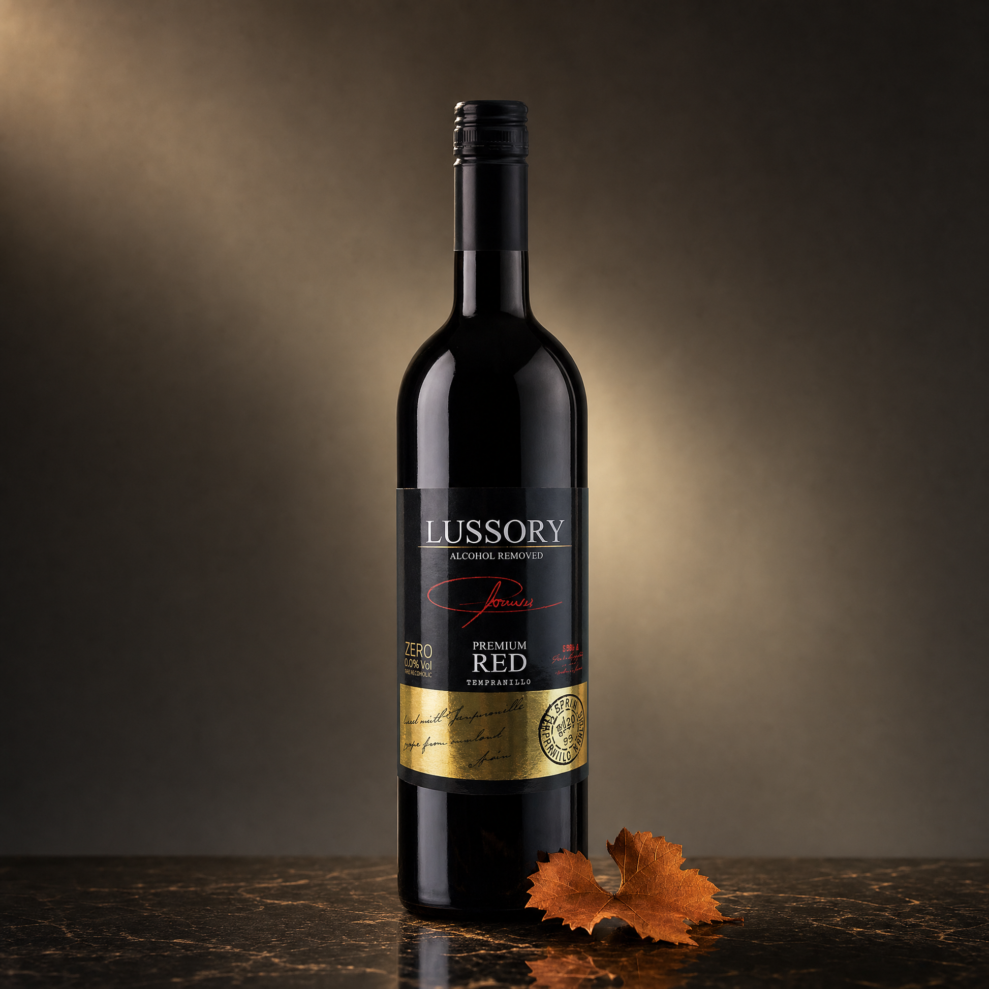 Lussory Premium Tempranillo 0.0% non-alcoholic red wine - hero (moody dark)