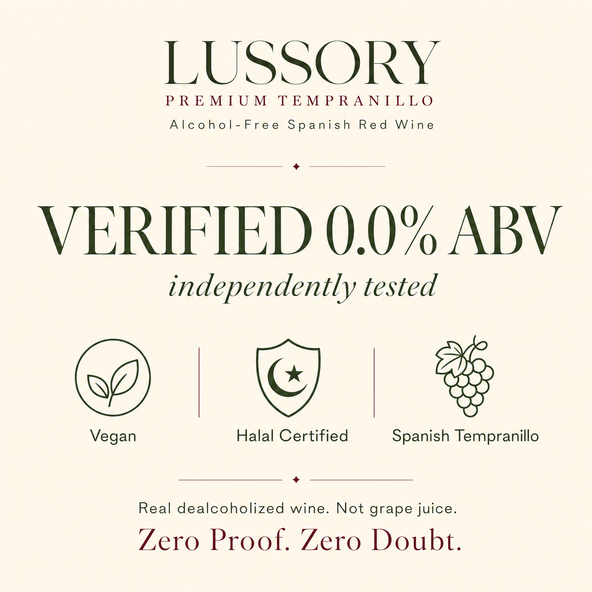 Lussory Premium Tempranillo 0.0% non-alcoholic red wine - Verified 0.0% ABV