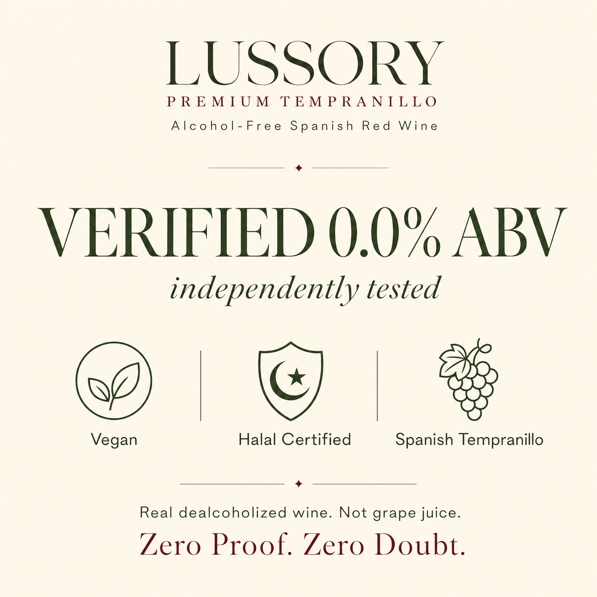 Lussory Premium Tempranillo 0.0% non-alcoholic red wine - Verified 0.0% ABV