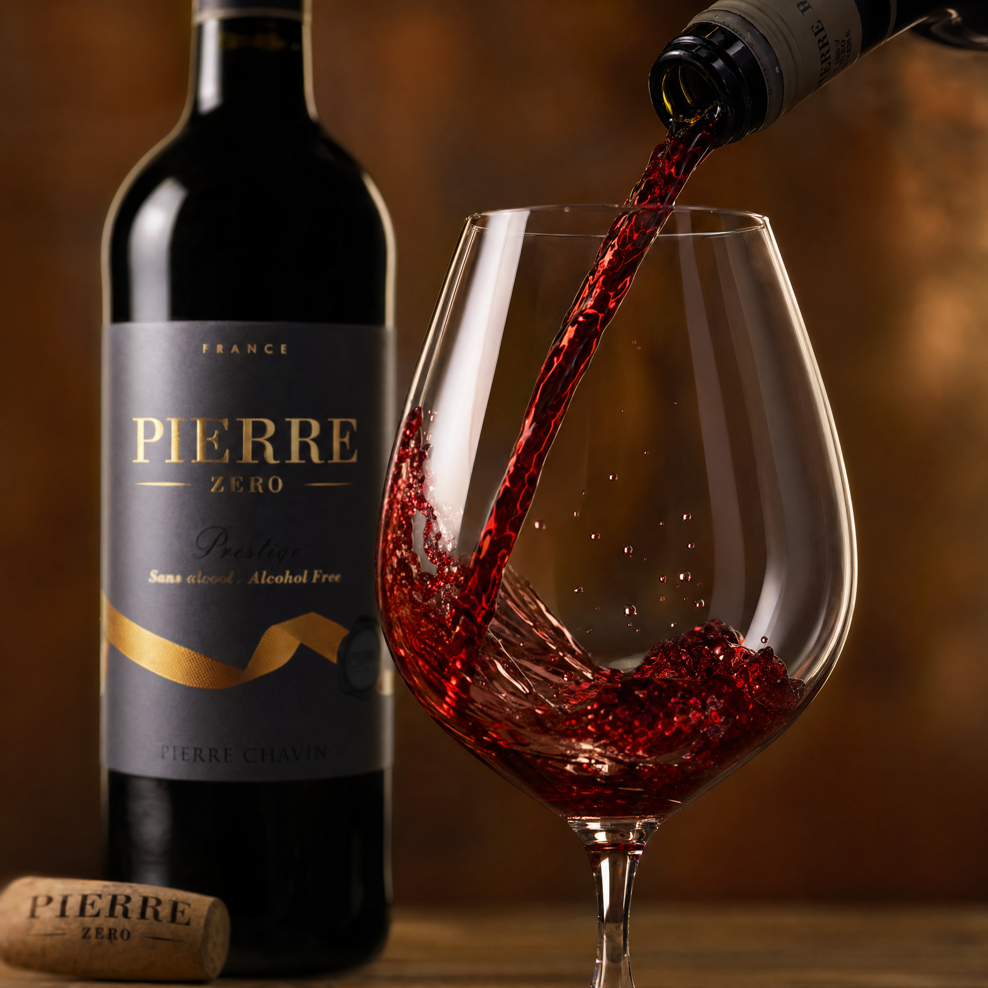 Pouring Pierre Chavin Prestige 0.0% non-alcoholic red blend into a glass