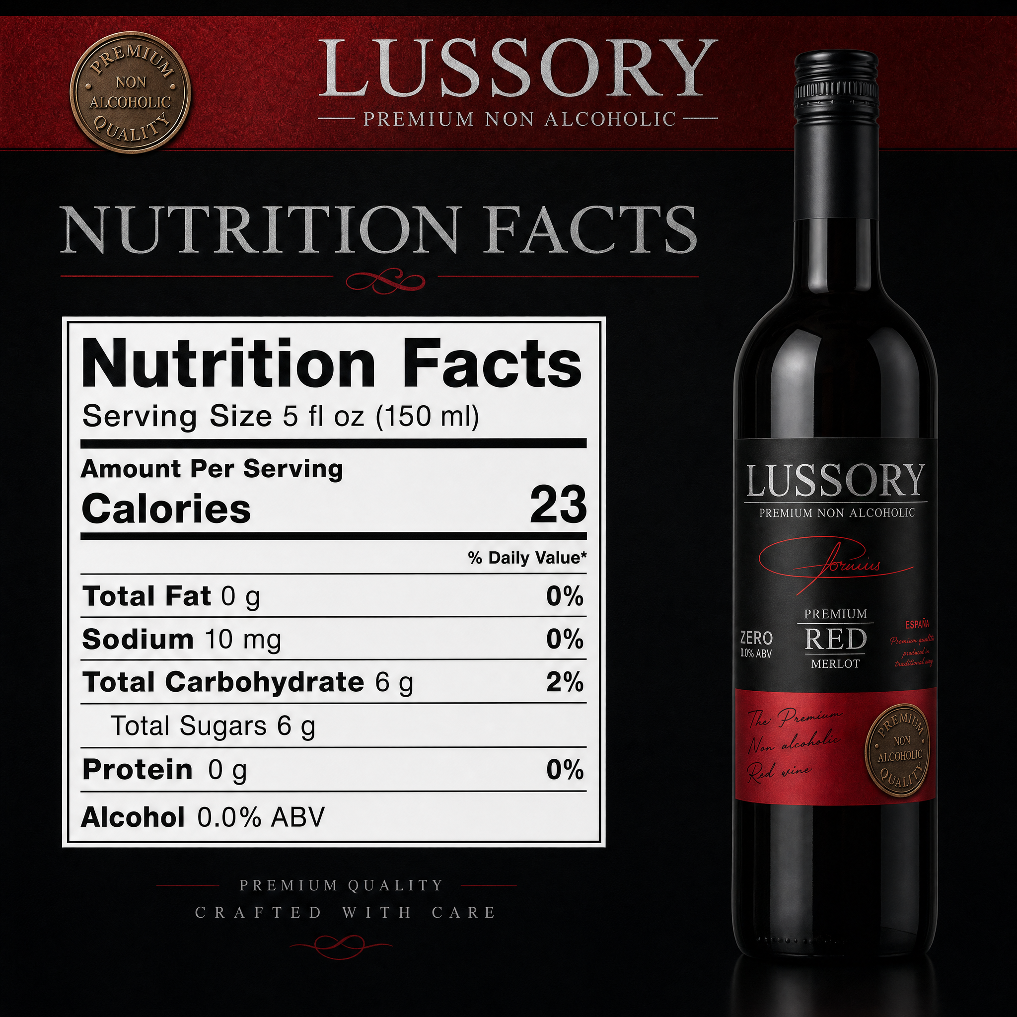 Lussory Premium Merlot 0.0% nutrition facts panel