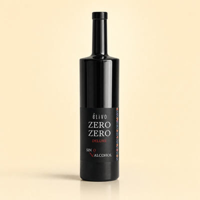 Elivo Zero Zero Deluxe Red non-alcoholic 0.0% wine bottle on a cream background