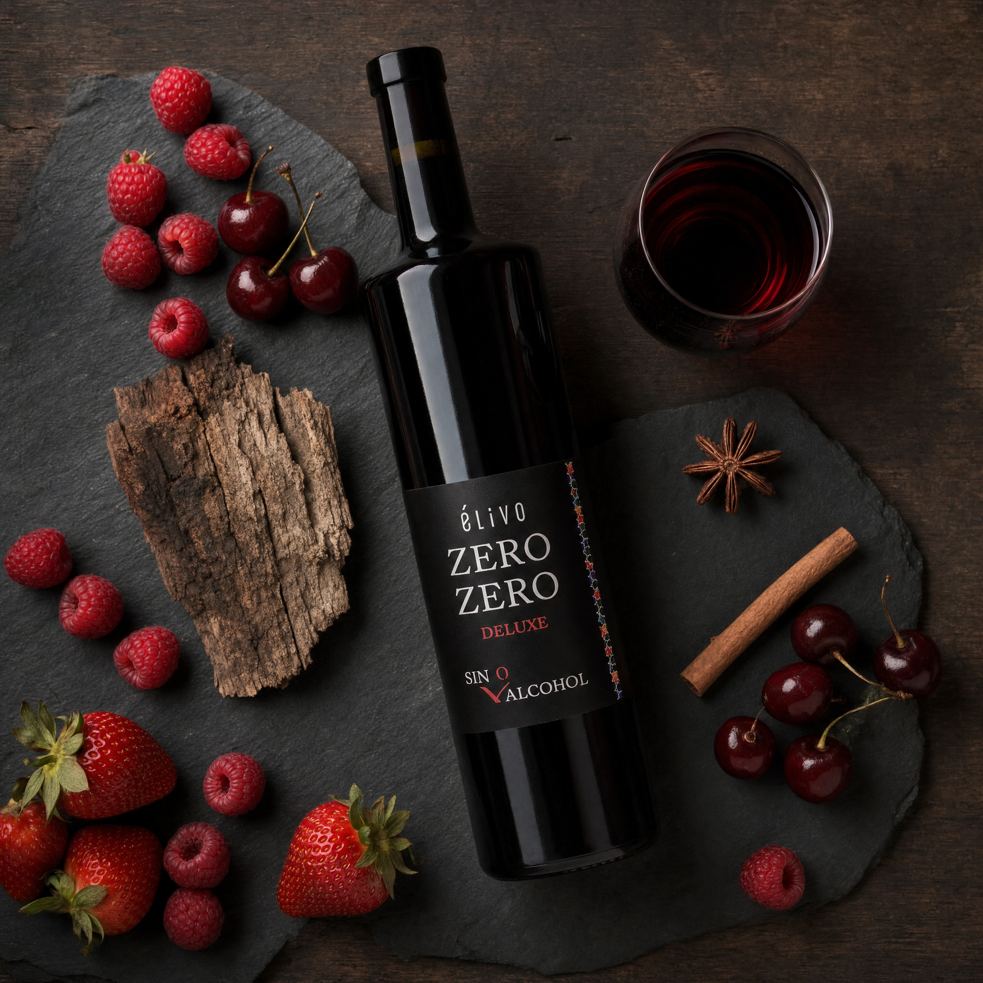Elivo Zero Zero Deluxe Red 0.0% with tasting notes of red fruits, spice and oak