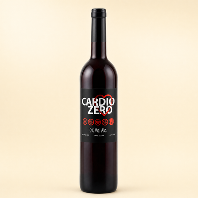 Élivo Cardio Zero Red 0.0% non-alcoholic Spanish red wine bottle on a cream background
