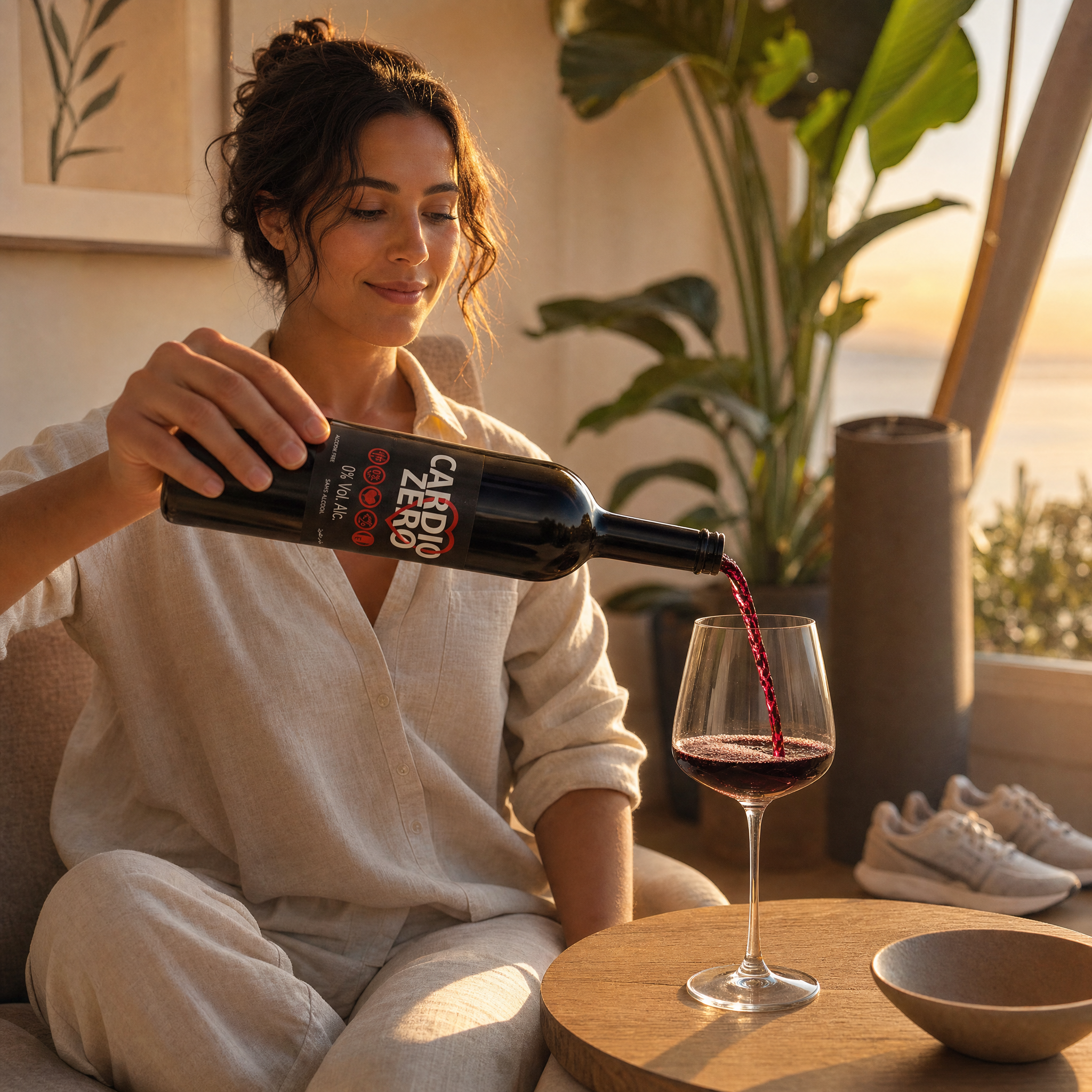 Élivo Cardio Zero Red 0.0% poured during a relaxed evening at home