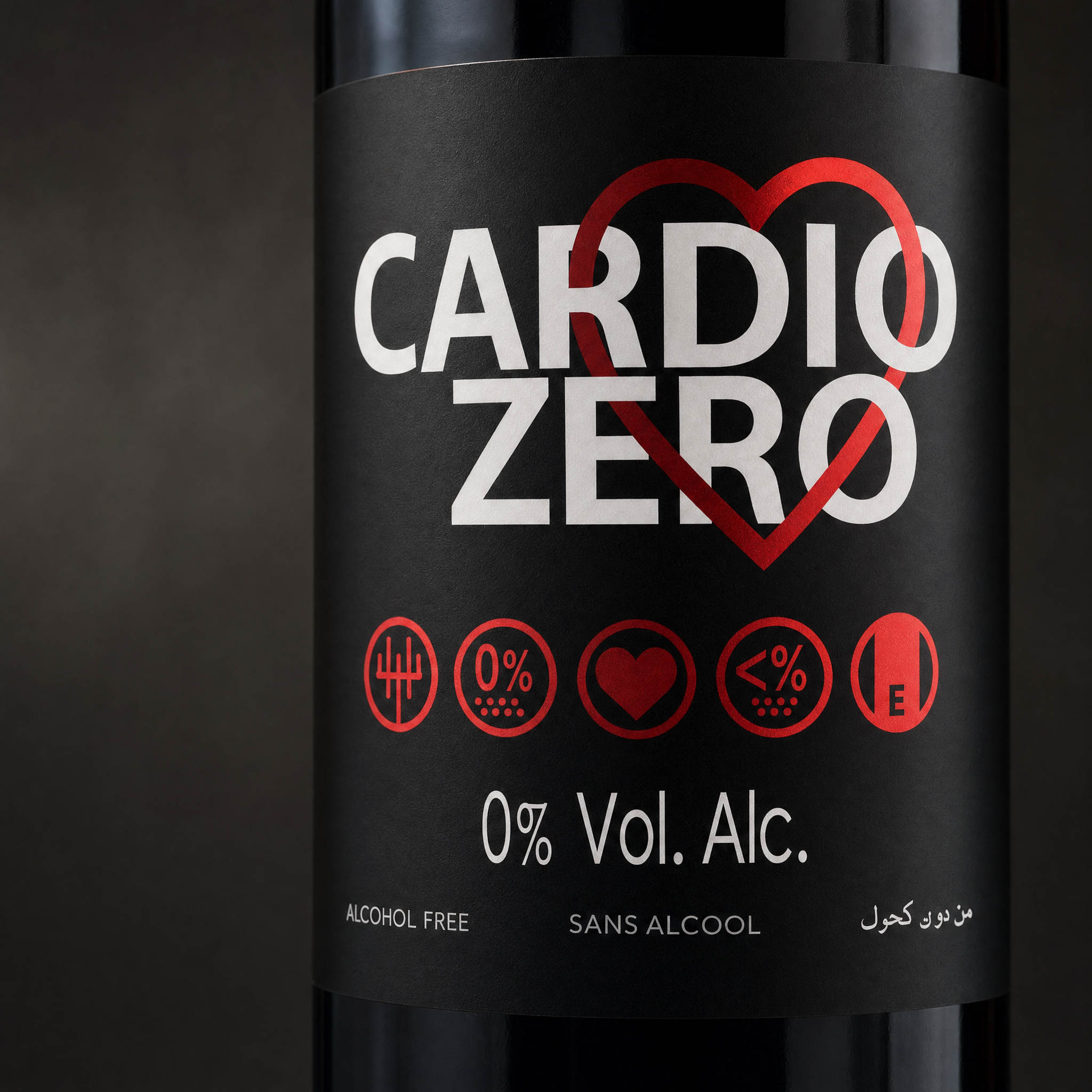 Close-up of the Élivo Cardio Zero Red 0.0% label