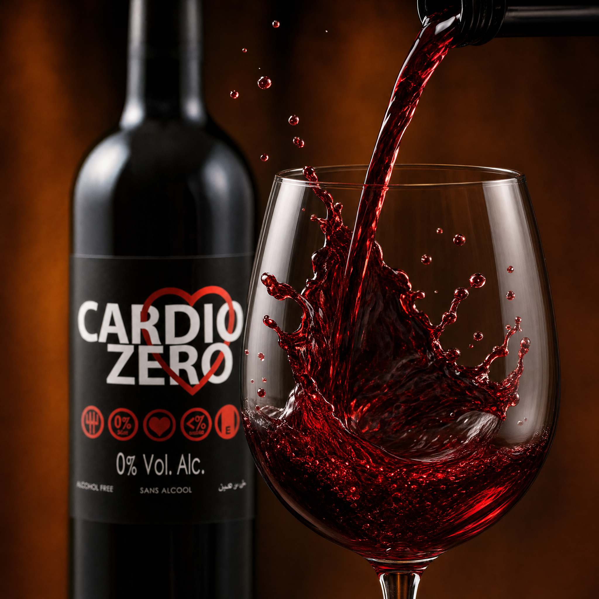 Pouring Élivo Cardio Zero Red 0.0% non-alcoholic red wine into a glass