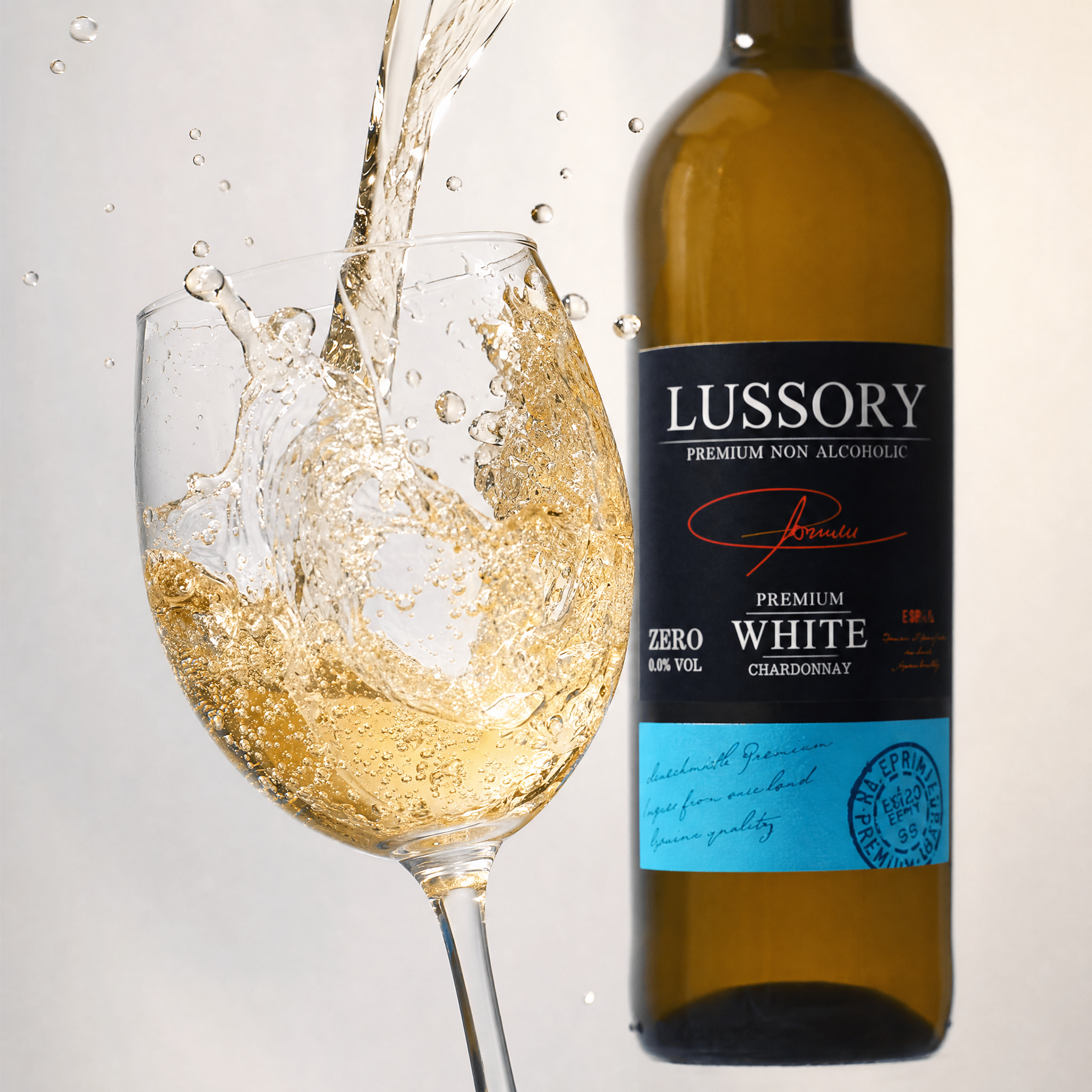 Lussory Premium Chardonnay 0.0% — pour macro