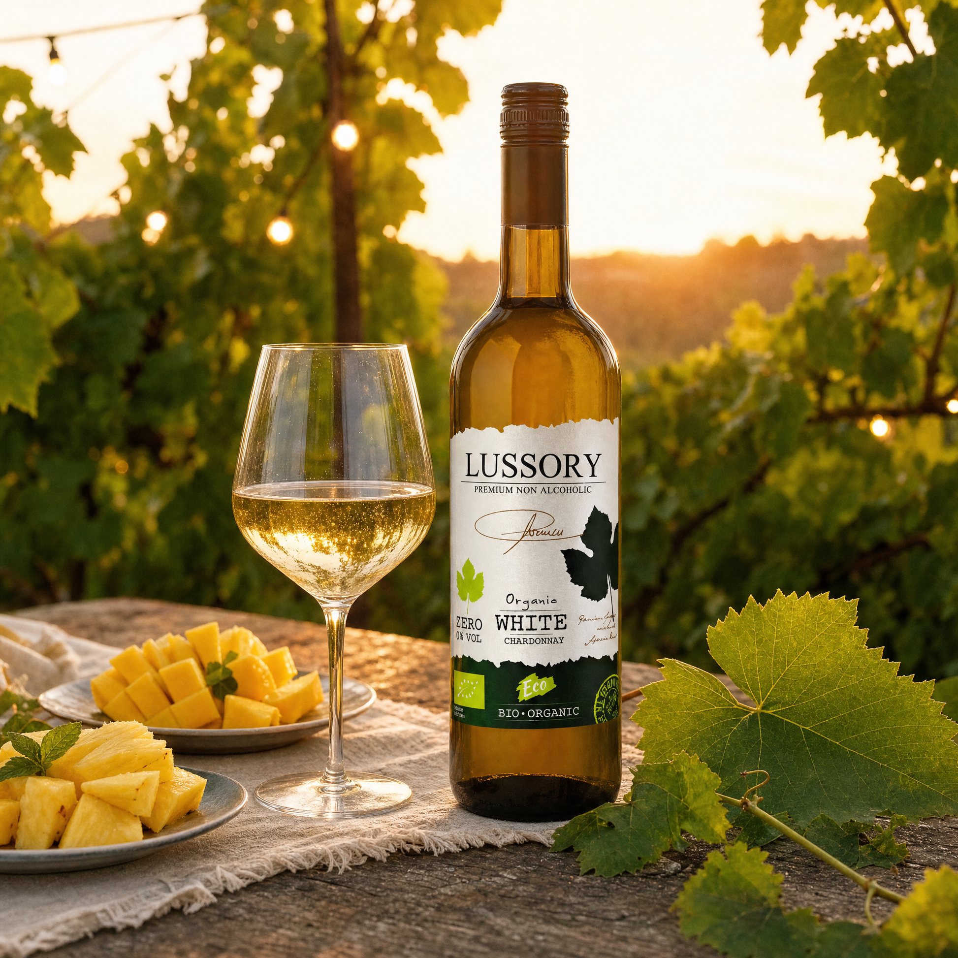 Lussory Organic Chardonnay 0.0% — organic vineyard terrace