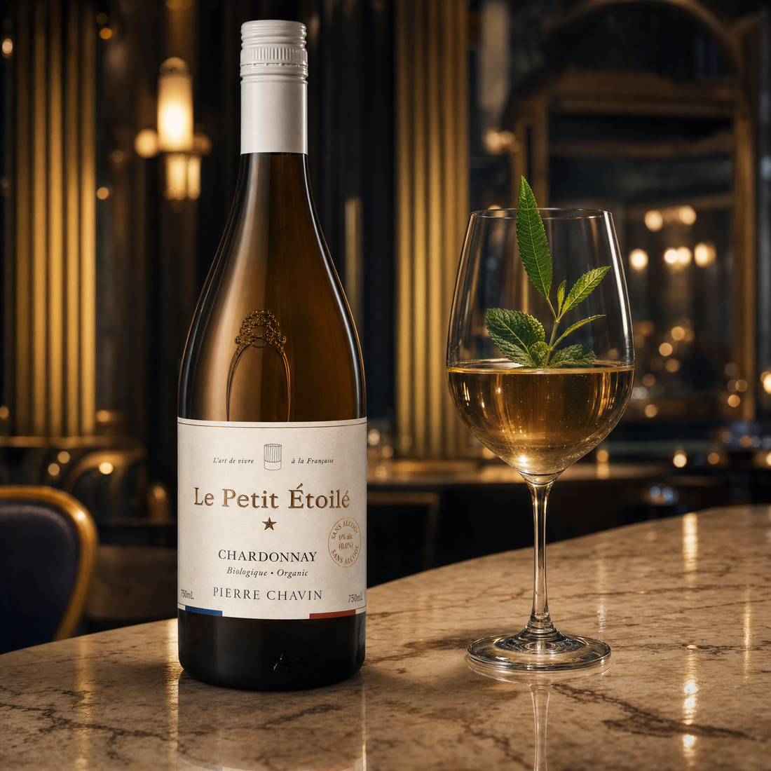 Le Petit Étoilé Chardonnay 0.0% non-alcoholic French white wine — bottle