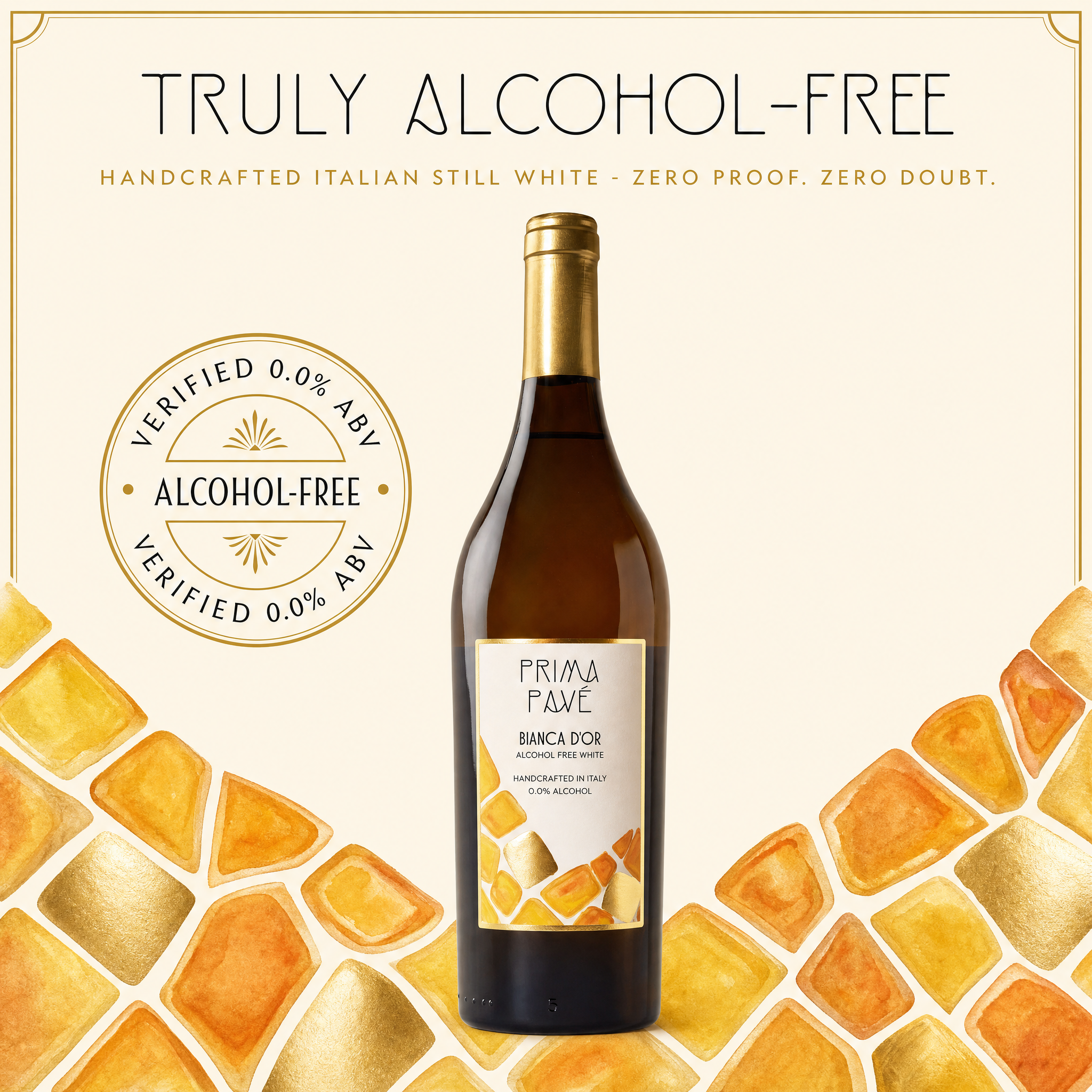 Prima Pavé Bianca D'Or 0.0% ABV alcohol-free seal