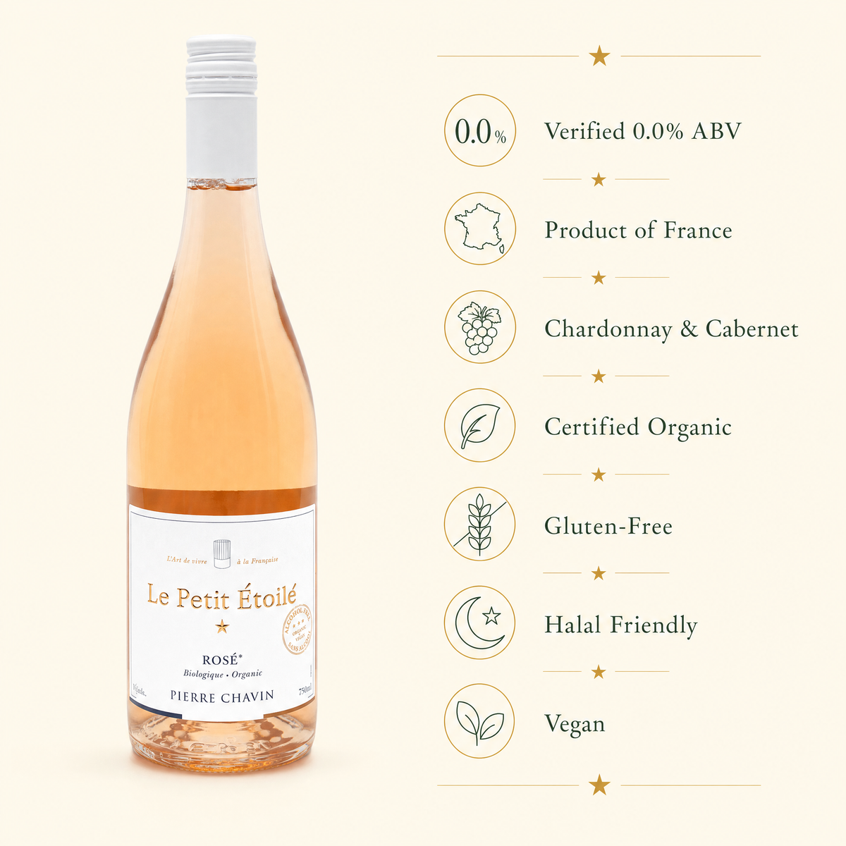 Le Petit Étoilé Rosé benefits — 0.0%, organic, vegan, gluten-free, halal