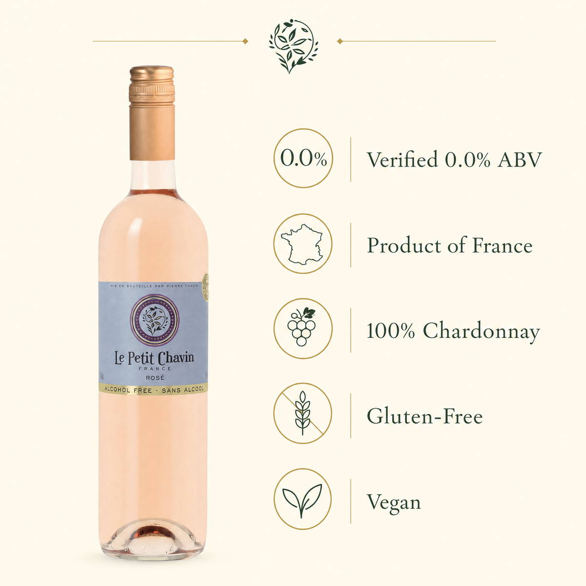 Le Petit Chavin Rosé benefits — 0.0%, France, Chardonnay, gluten-free, vegan