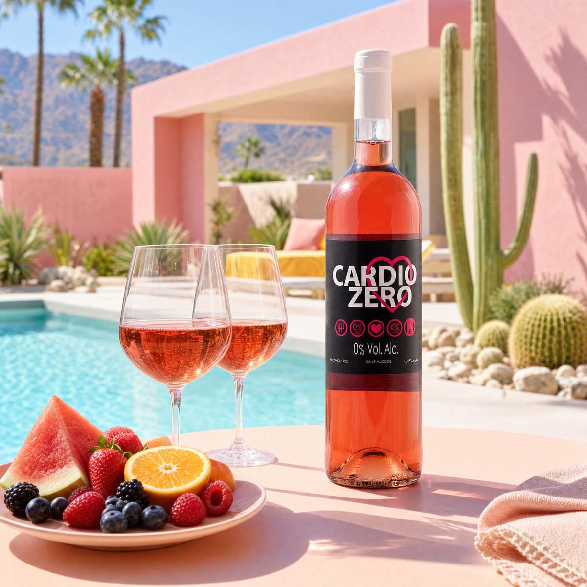 Elivo Cardio Zero Rosé at a Palm Springs poolside brunch