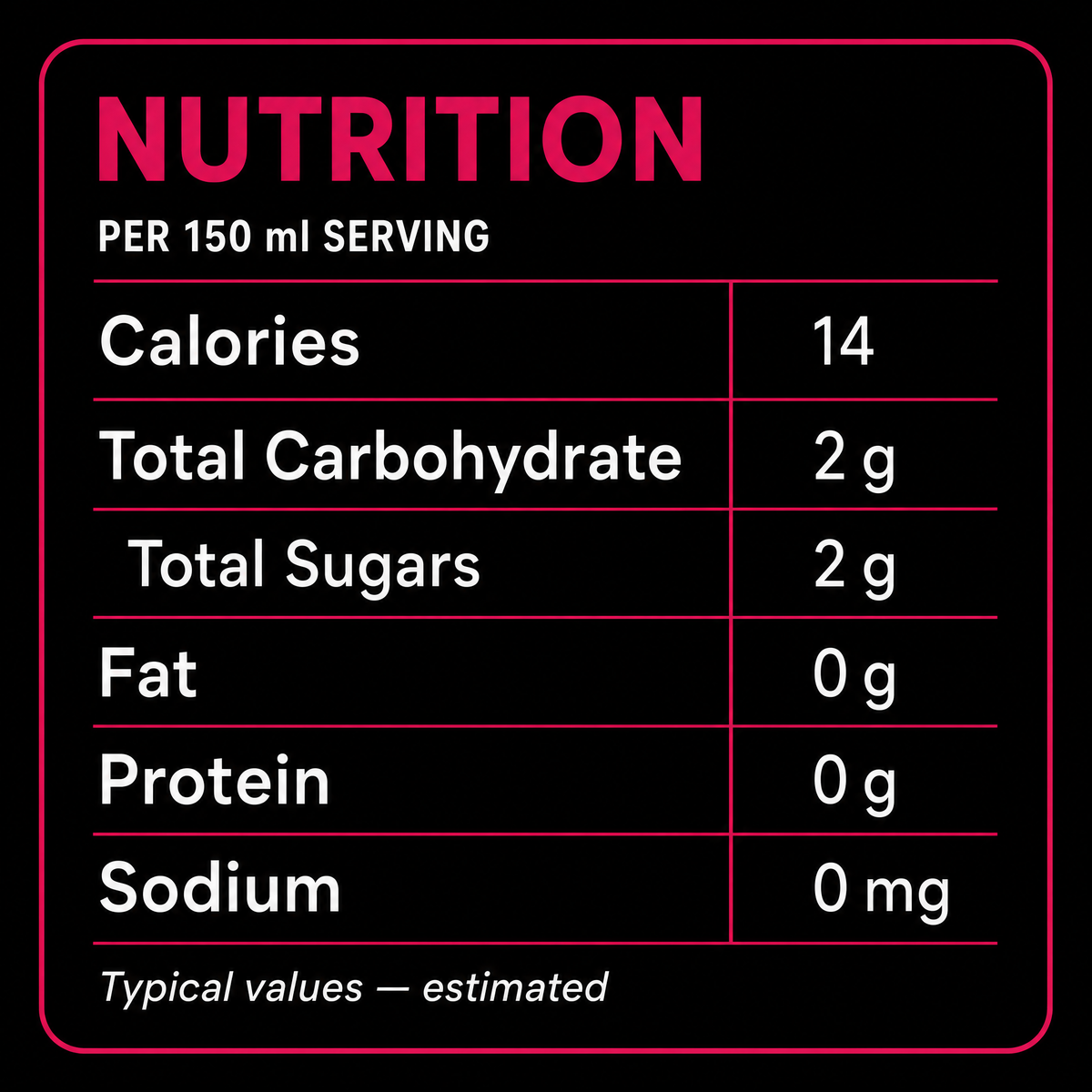 Elivo Cardio Zero Rosé nutrition facts per serving