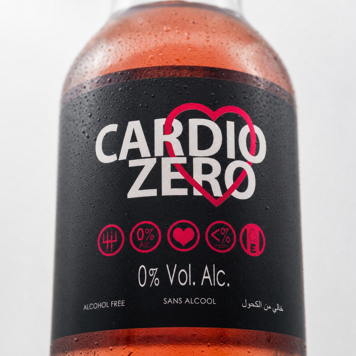 Elivo Cardio Zero Rosé label close-up — 0% Vol. Alc., alcohol-free
