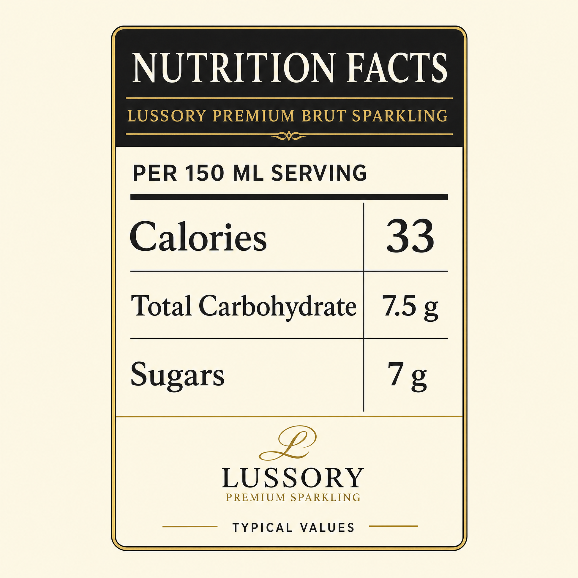 Lussory Premium Brut Sparkling nutrition facts per serving