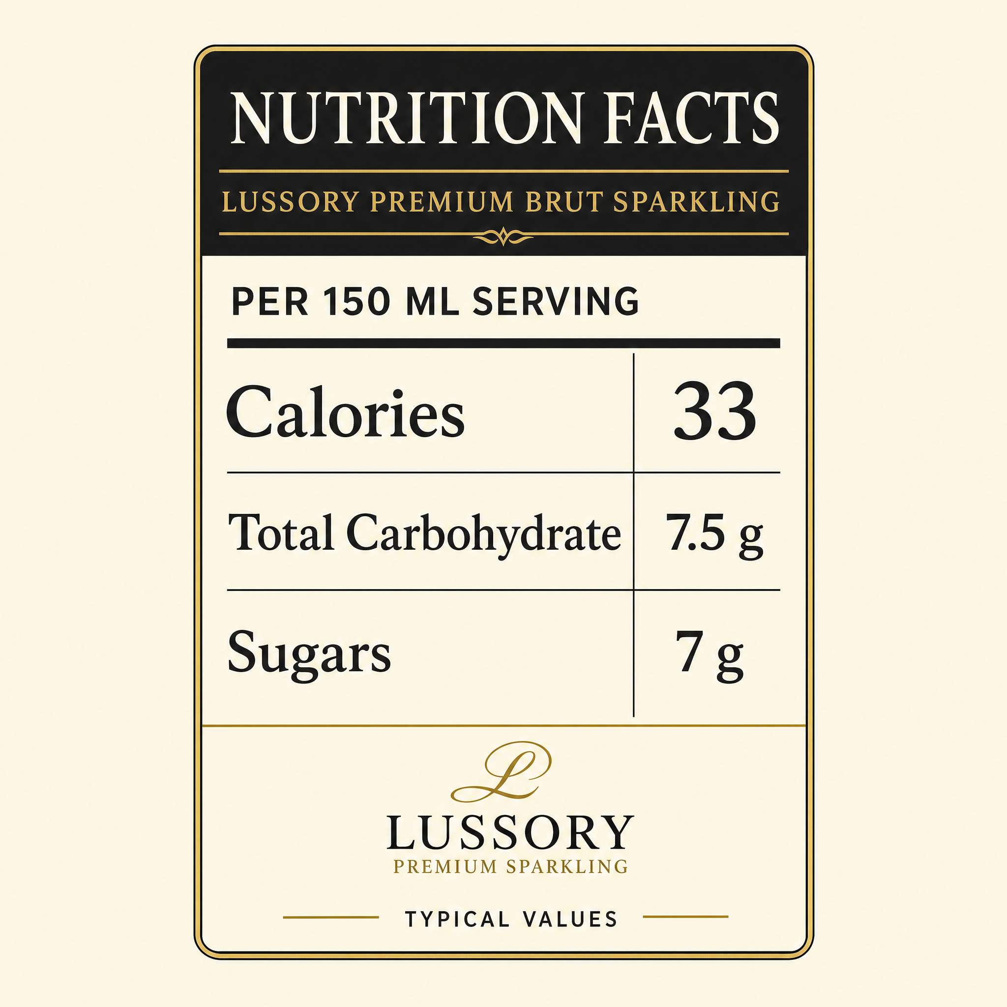 Lussory Premium Brut Sparkling nutrition facts per serving
