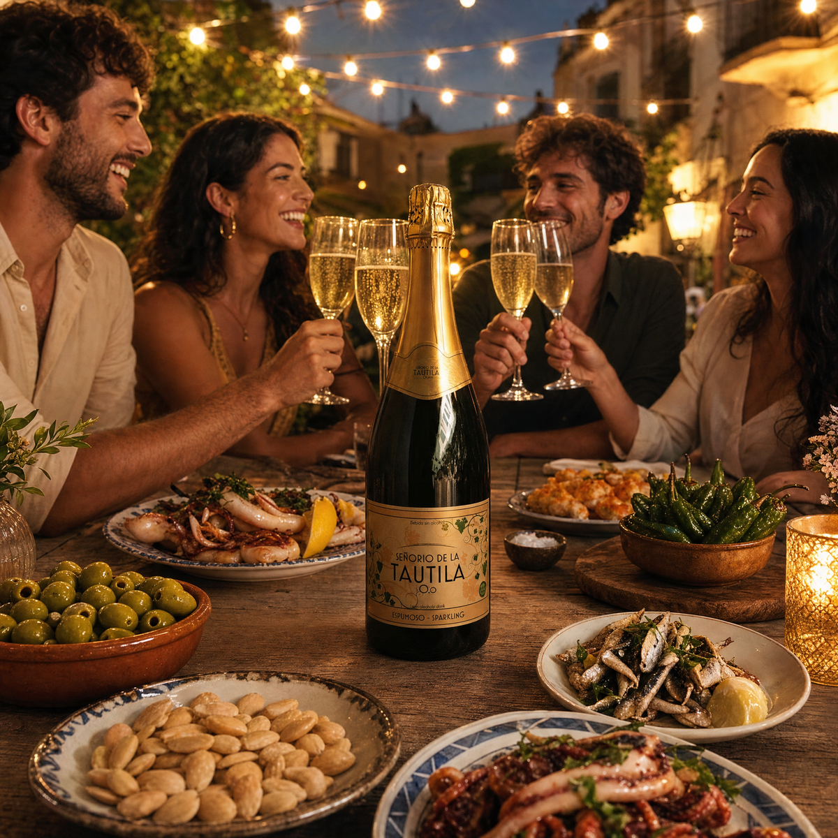 La Tautila Espumoso 0.0% at a Spanish tapas terrace celebration