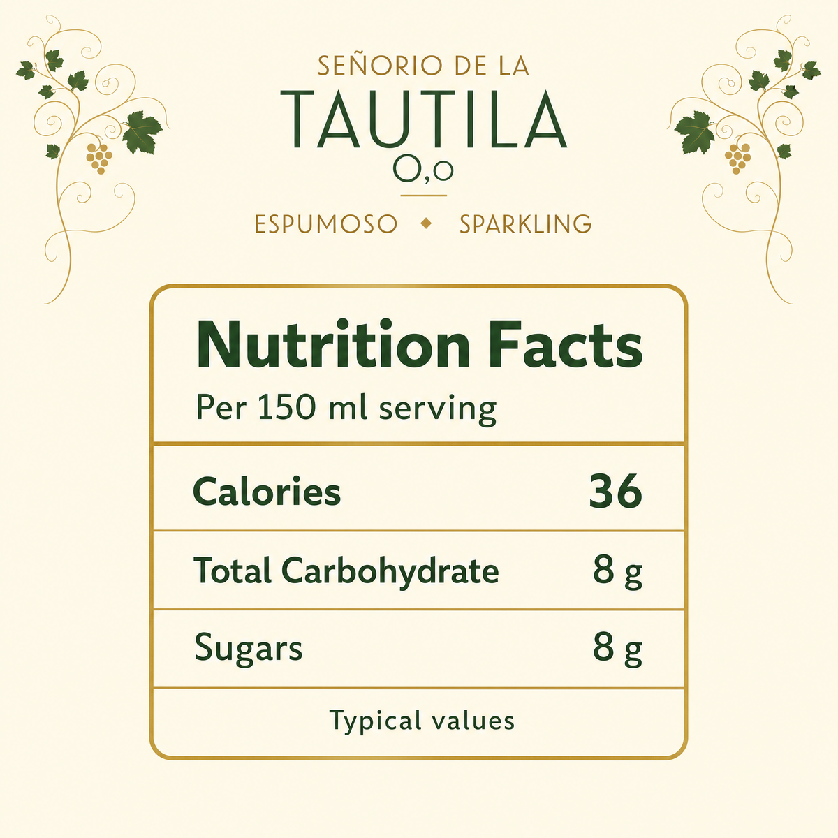 La Tautila Espumoso nutrition facts per serving