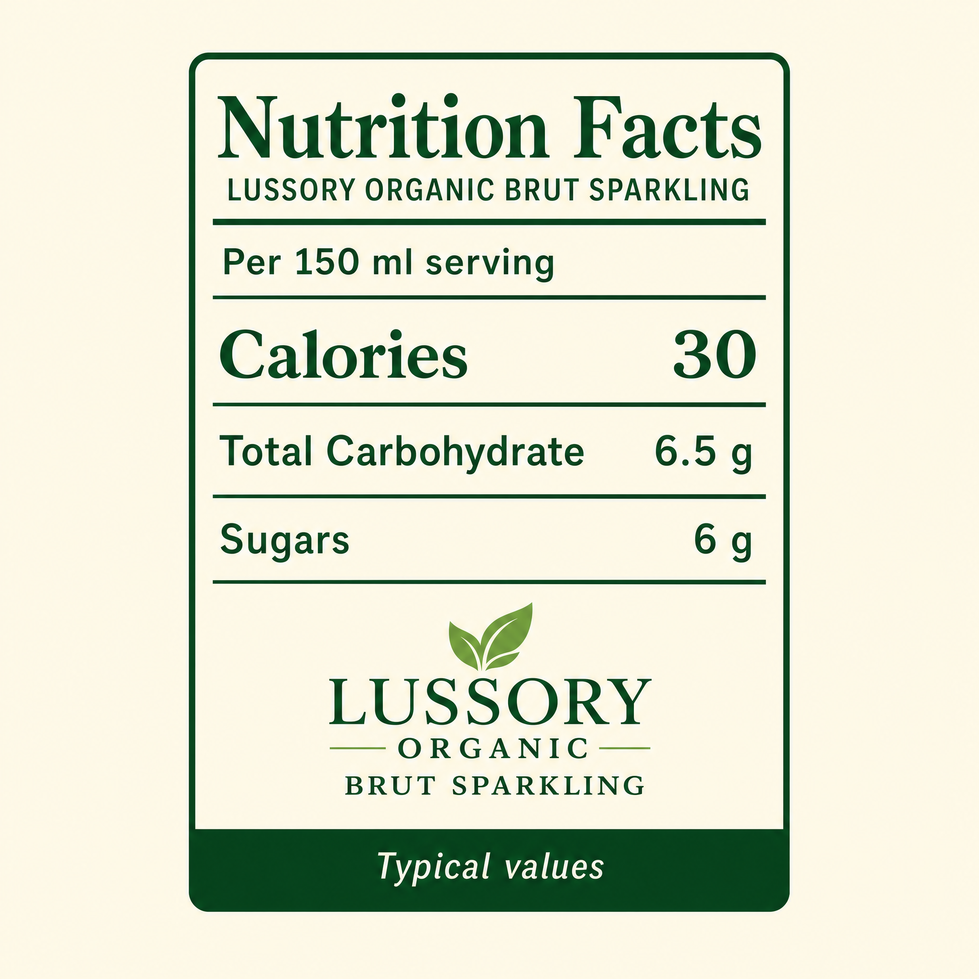 Lussory Organic Brut Sparkling nutrition facts per serving