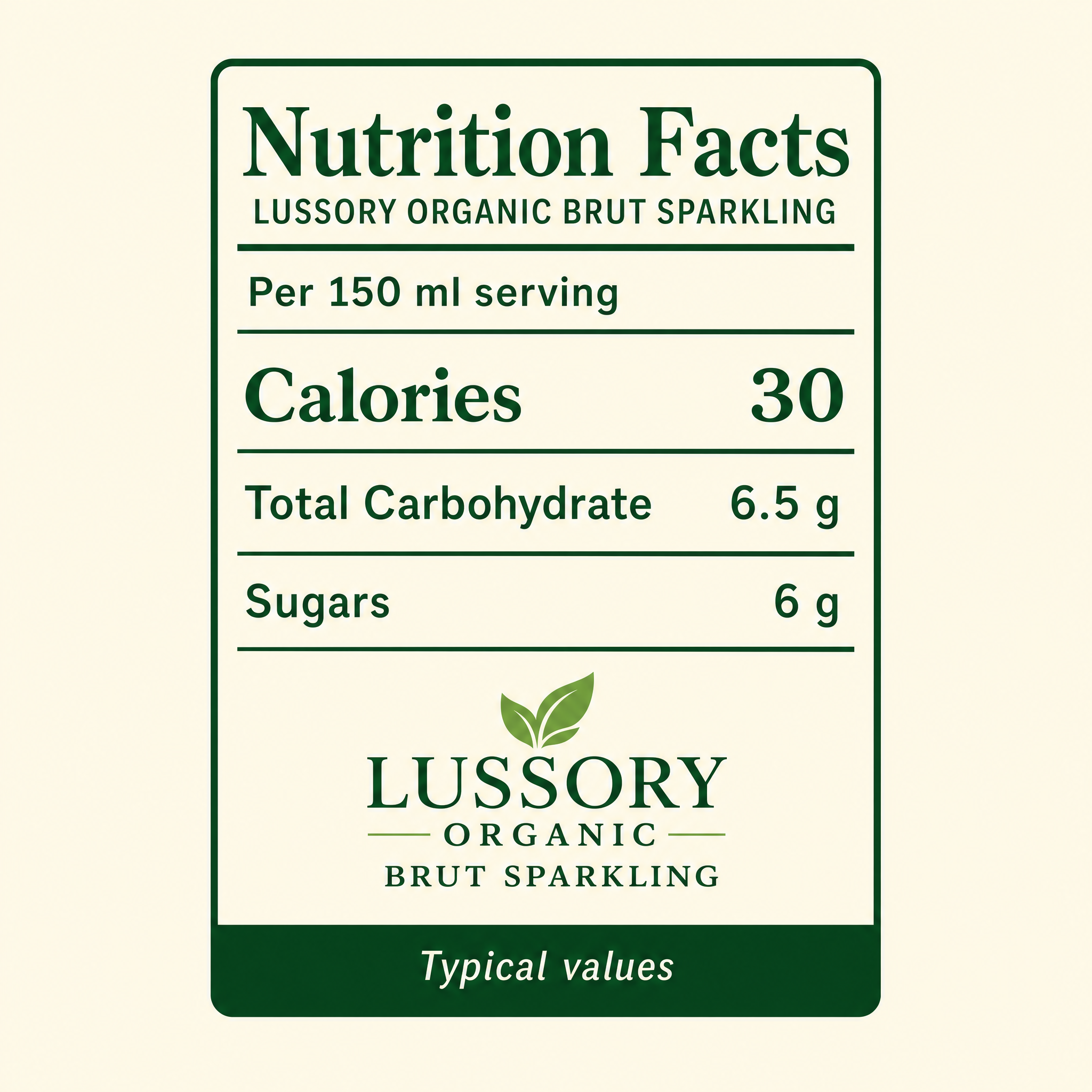 Lussory Organic Brut Sparkling nutrition facts per serving