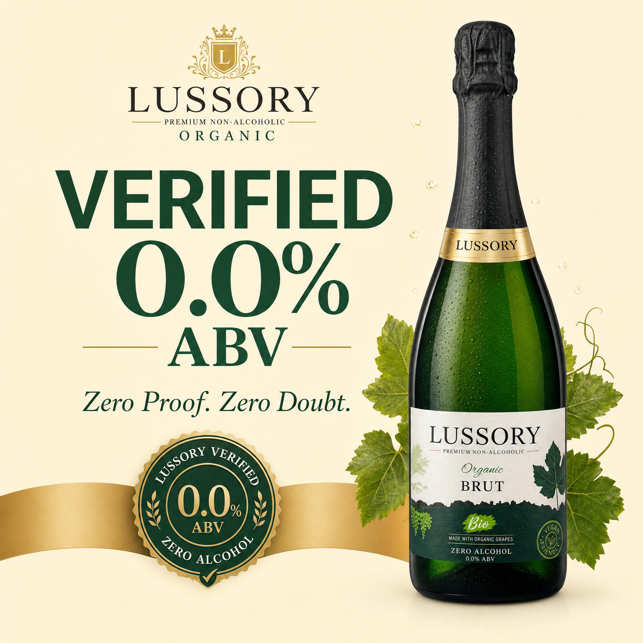 Lussory Organic Brut Sparkling — 0.0% ABV, Zero Proof Zero Doubt