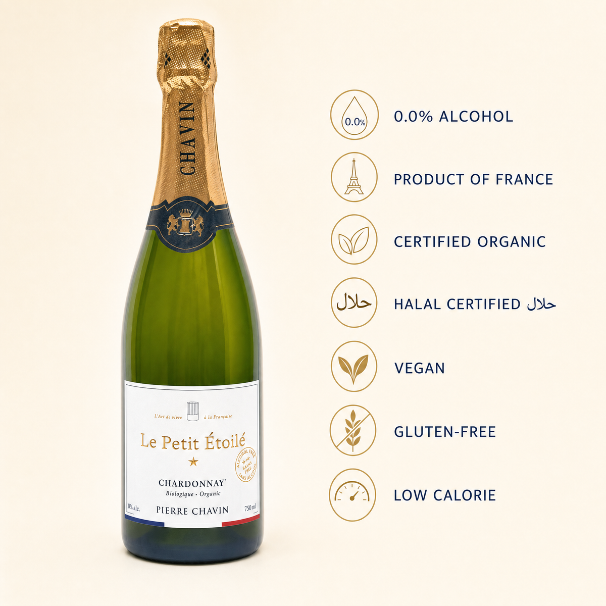 Le Petit Étoilé Chardonnay 0.0% — benefits: organic, halal, vegan, gluten-free