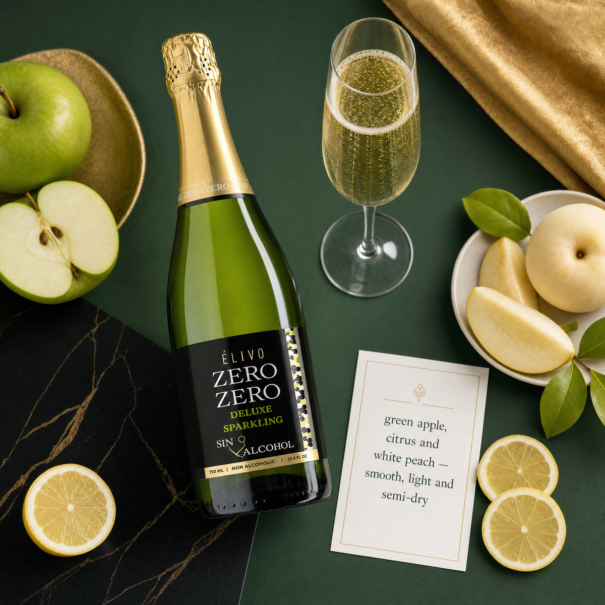 Elivo Deluxe Sparkling — tasting flatlay