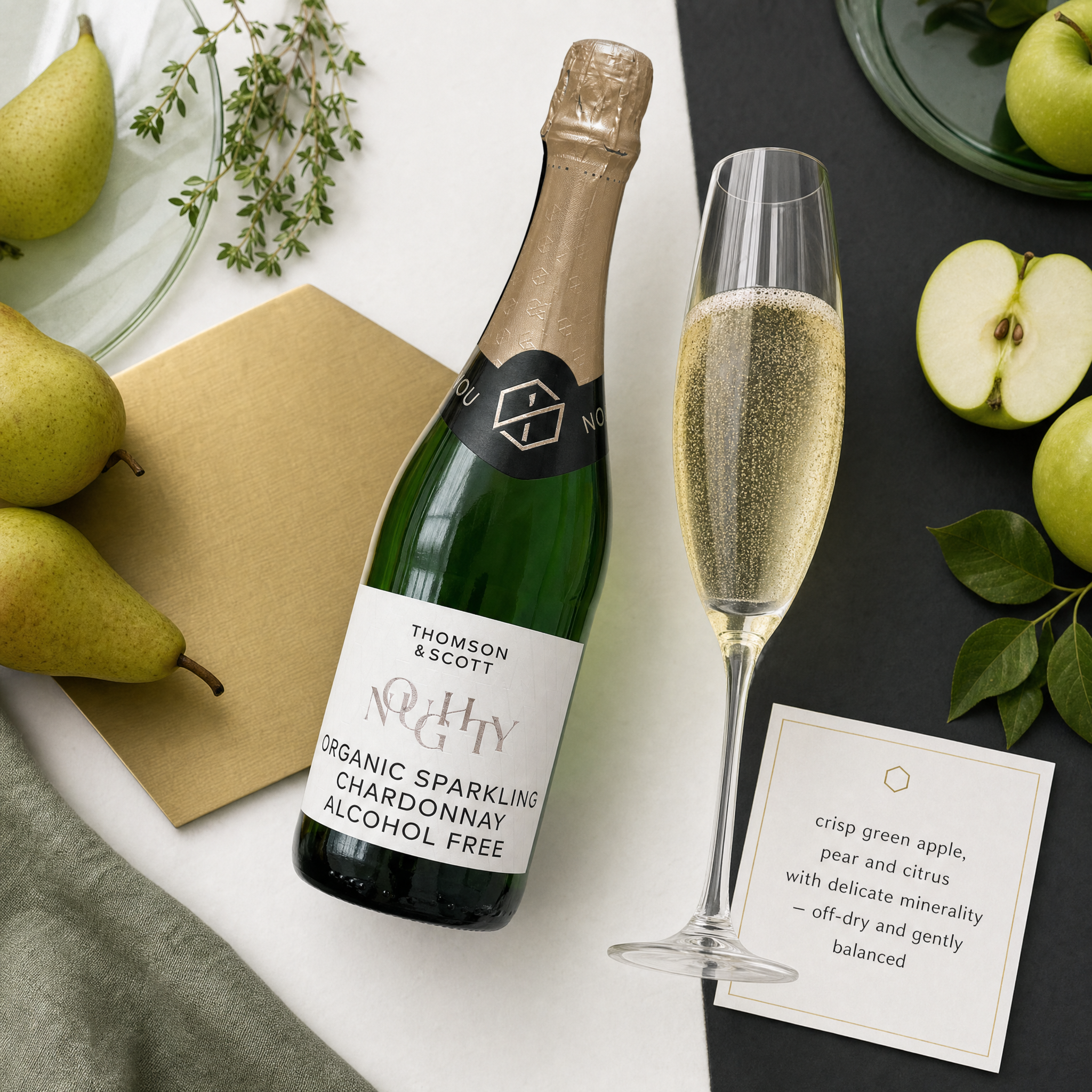 Noughty Chardonnay — tasting flatlay