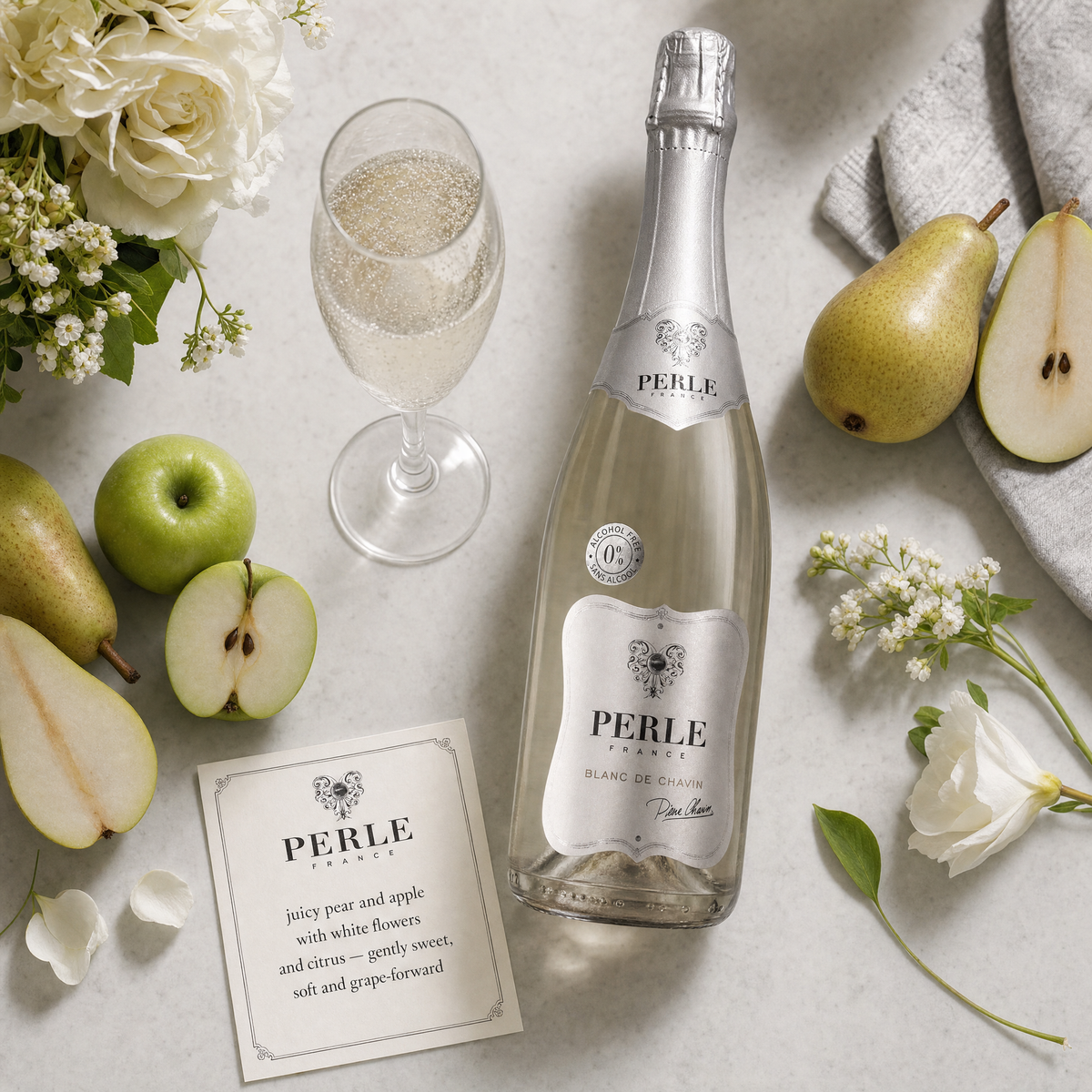 Perle Blanc — tasting flatlay