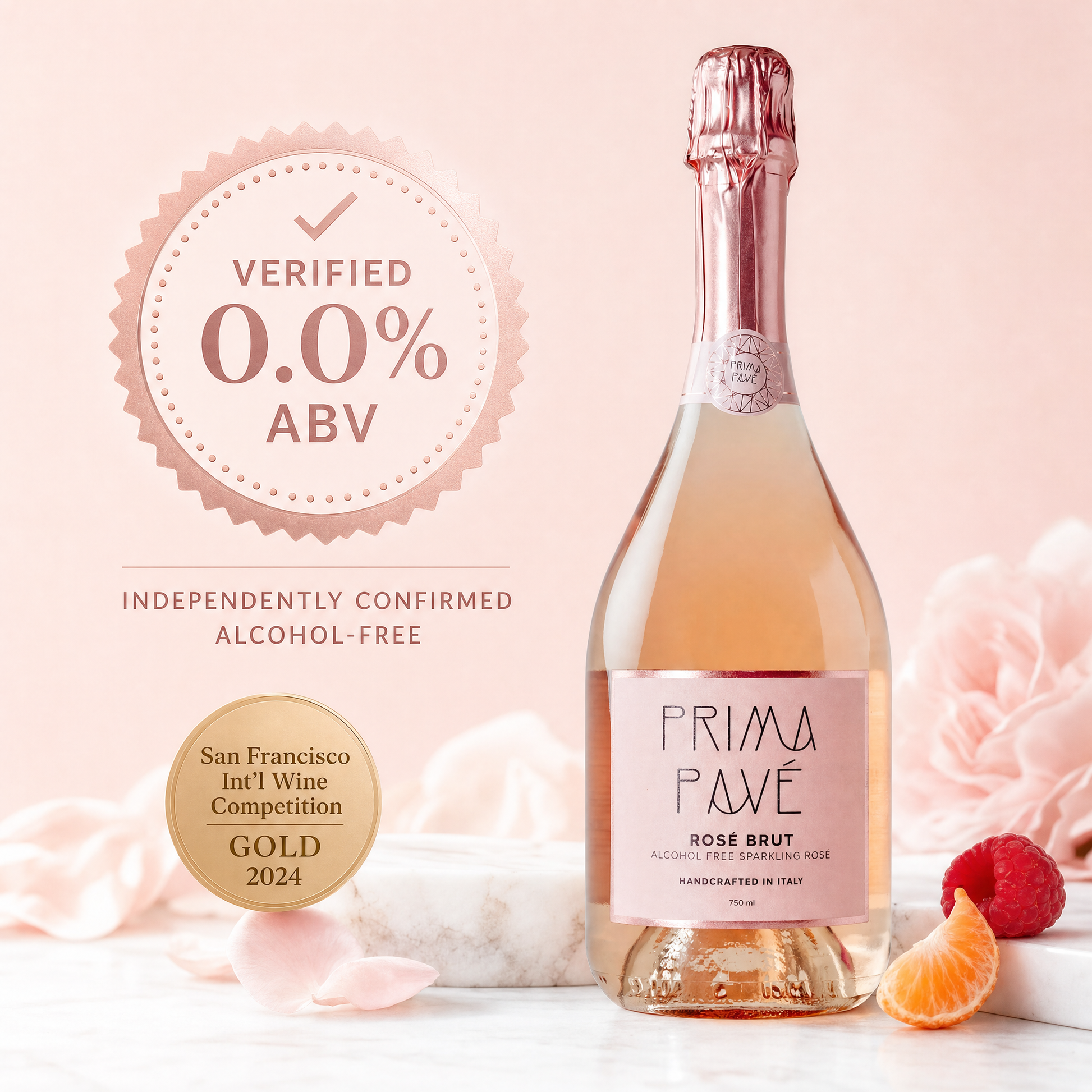 Prima Pavé Rosé Brut — 0.0% ABV, Gold 2024