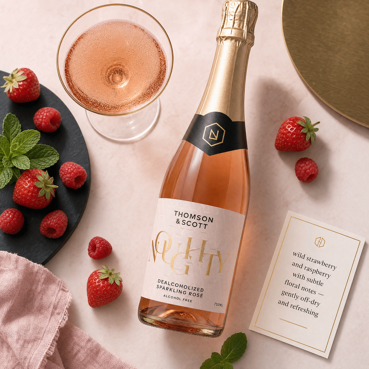 Noughty Rosé — tasting flatlay