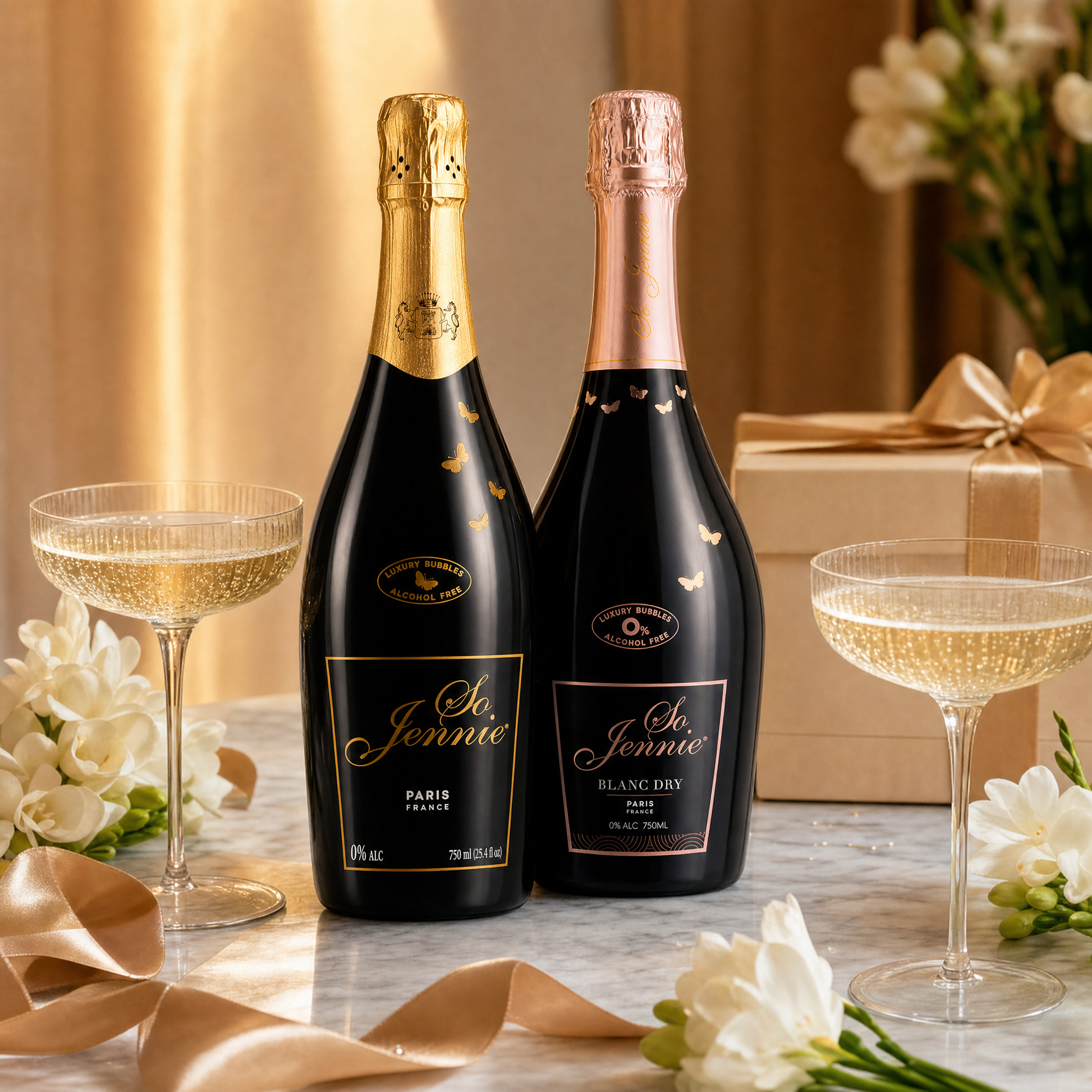 So Jennie Duo — Parisian celebration gifting scene with 0.0% sparkling