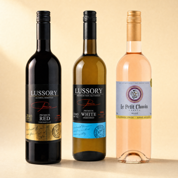 Everyday Elegance Trio — Lussory Tempranillo, Lussory Chardonnay, Le Petit Chavin Rose — 0.0% non-alcoholic red, white and rose