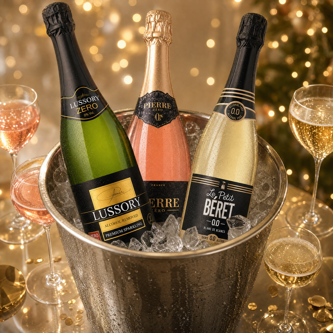 Sparkling Sampler 3-bottle set — Lussory Brut, Pierre Zero Rose, Le Petit Beret Blanc — 0.0% non-alcoholic sparkling