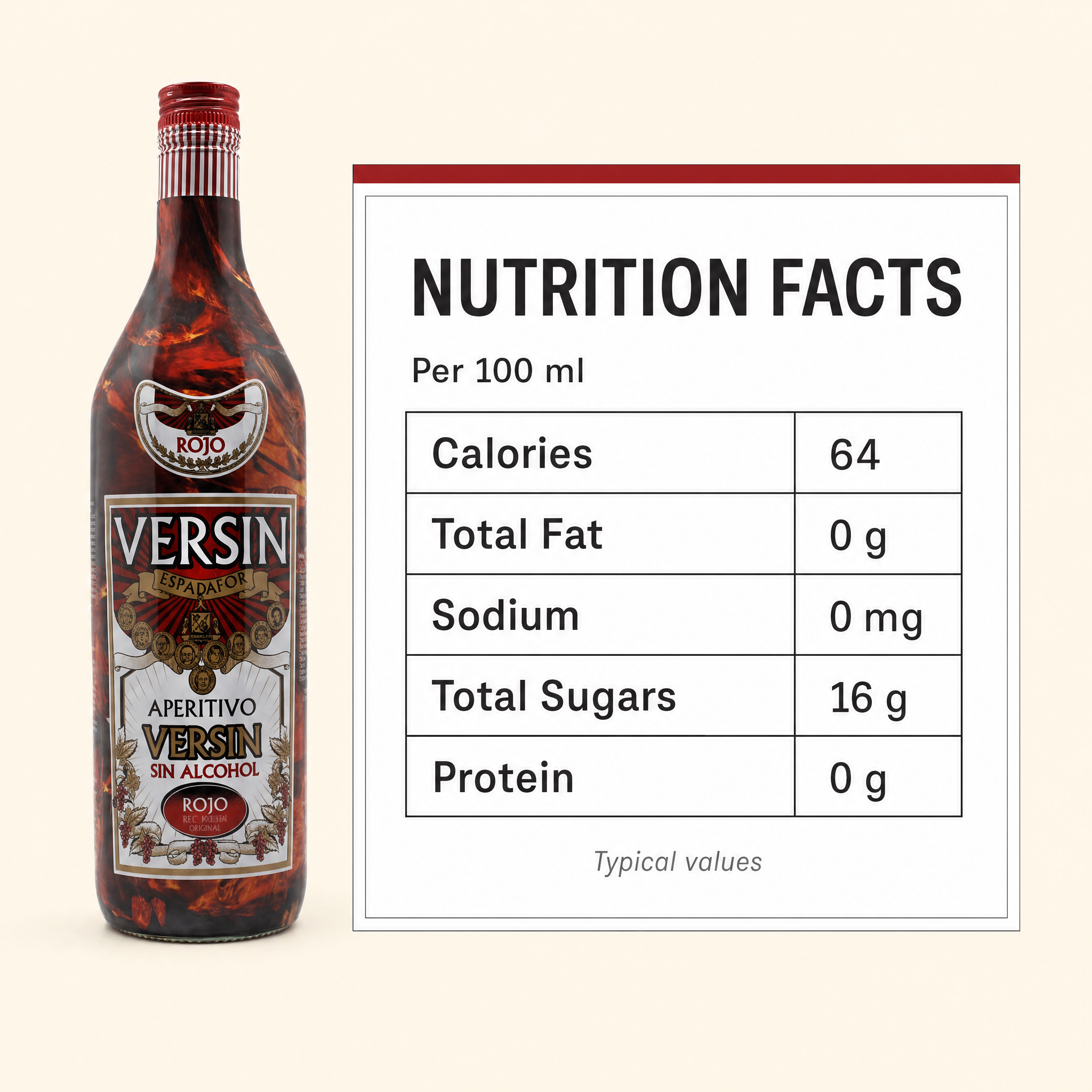 Espadafor Versin 0.0% non-alcoholic Spanish vermouth-style aperitif - nutrition facts per 100 ml