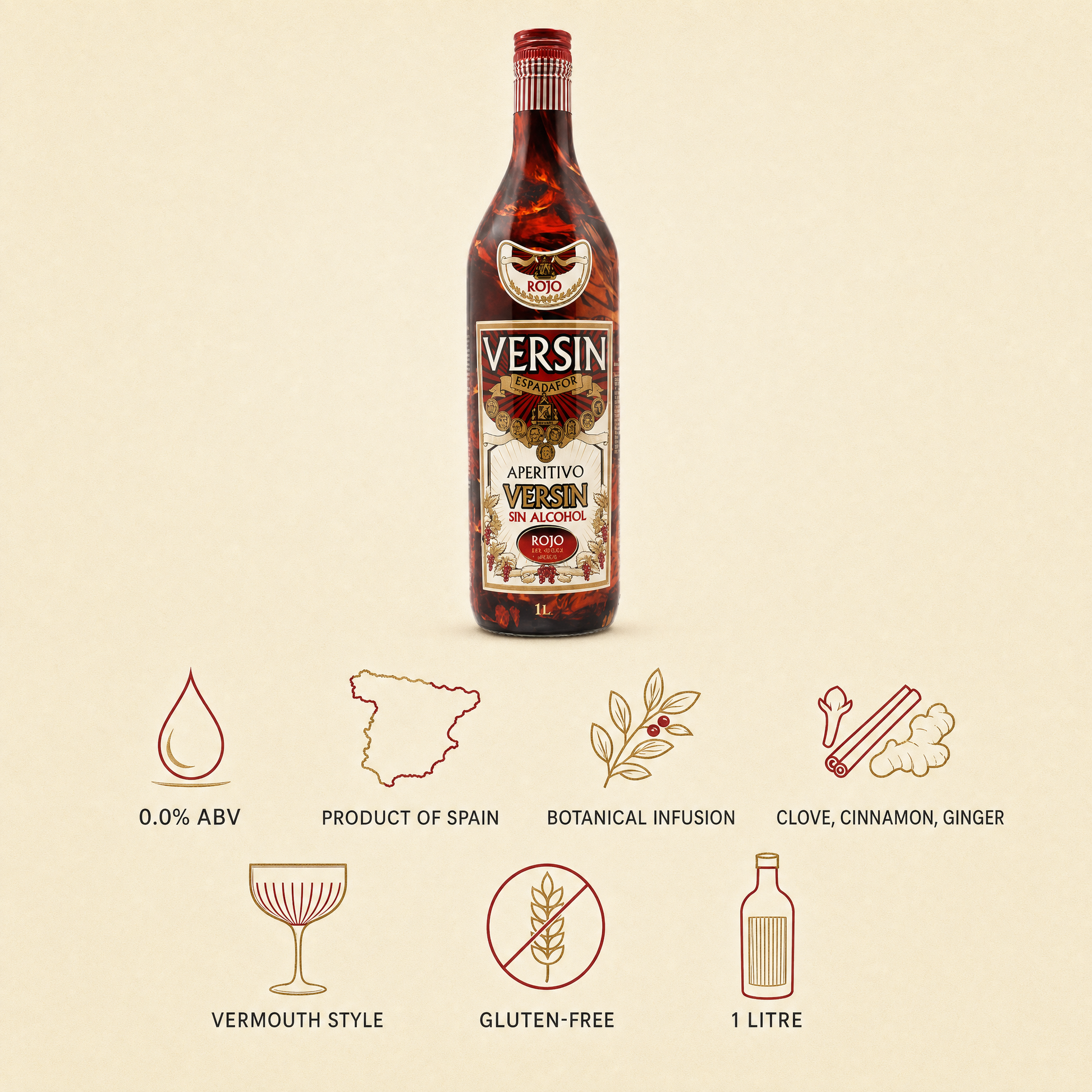 Espadafor Versin 0.0% non-alcoholic Spanish vermouth-style aperitif - 0.0% ABV, product of Spain, botanical infusion, gluten-free