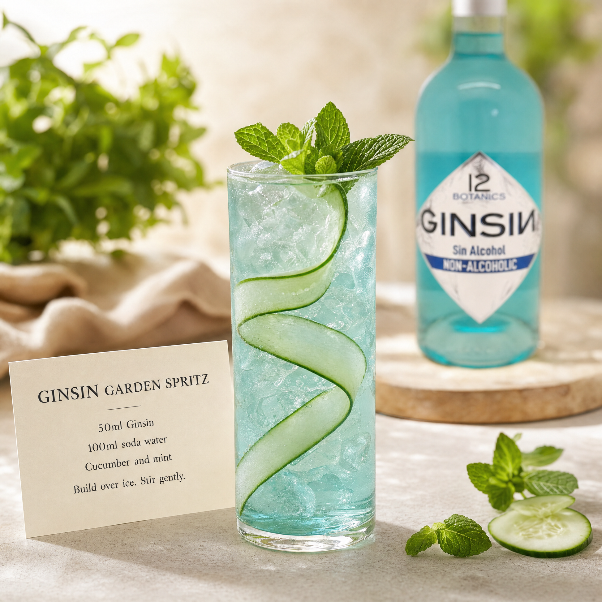 Ginsin 12 Botanics 0.0% non-alcoholic Spanish gin - Ginsin Garden Spritz recipe