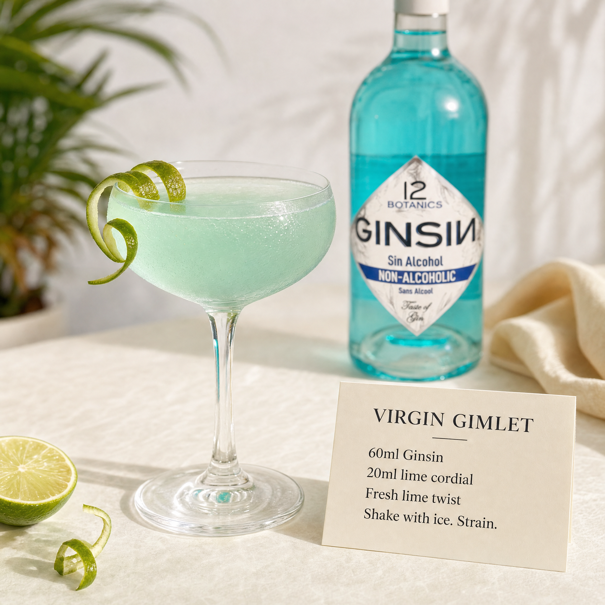 Ginsin 12 Botanics 0.0% non-alcoholic Spanish gin - Virgin Gimlet recipe