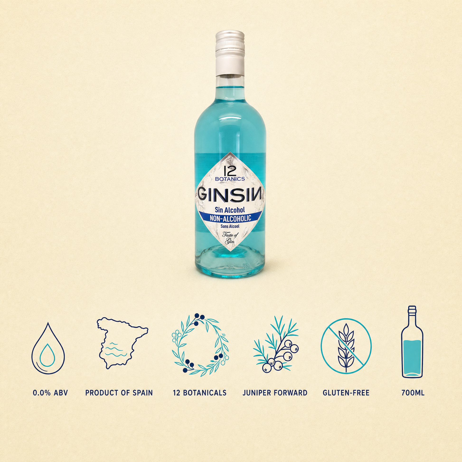 Ginsin 12 Botanics 0.0% non-alcoholic Spanish gin - 0.0% ABV, product of Spain, 12 botanicals, gluten-free
