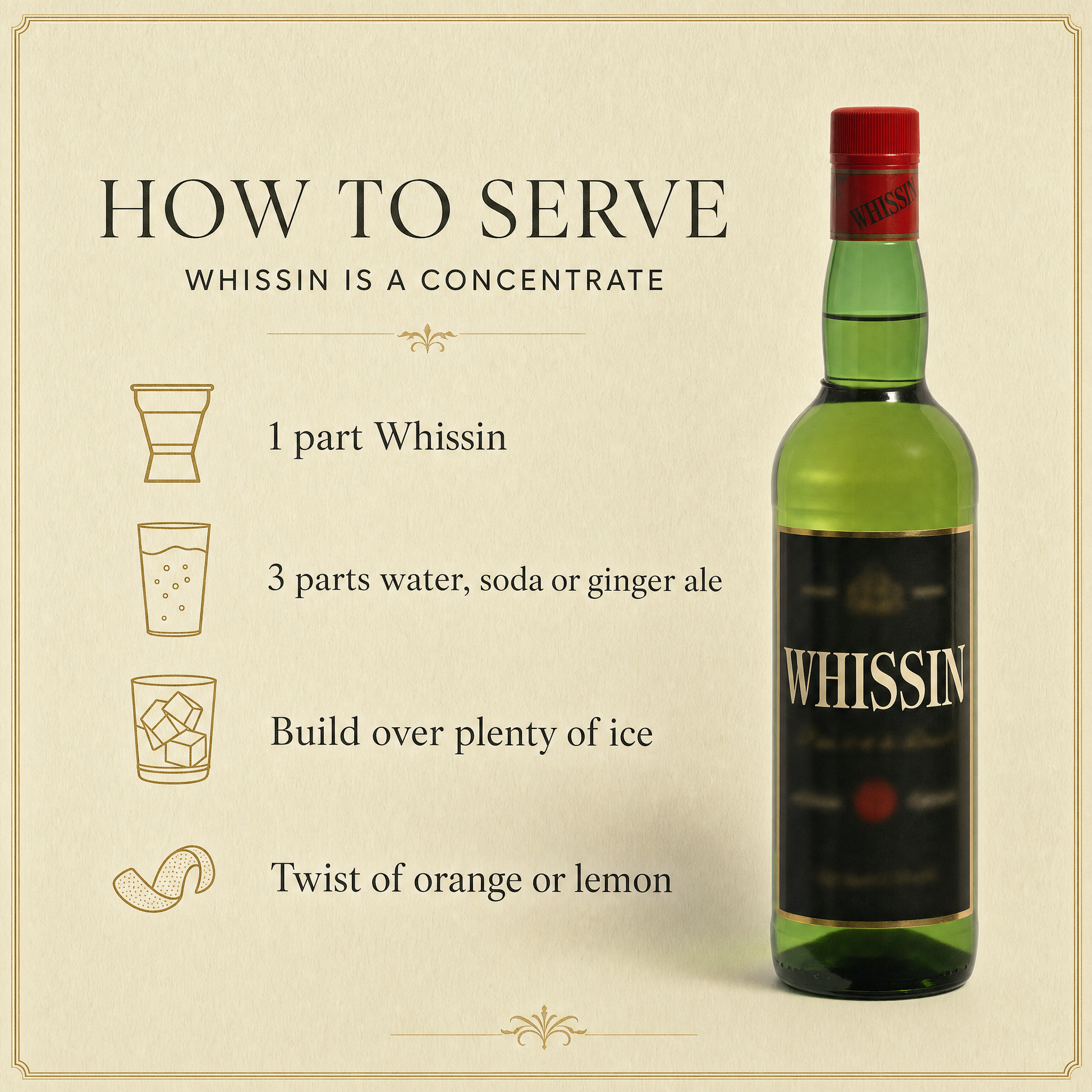 Espadafor Whissin 0.0% non-alcoholic Spanish whiskey-style spirit - how to serve, dilute 1 part to 3