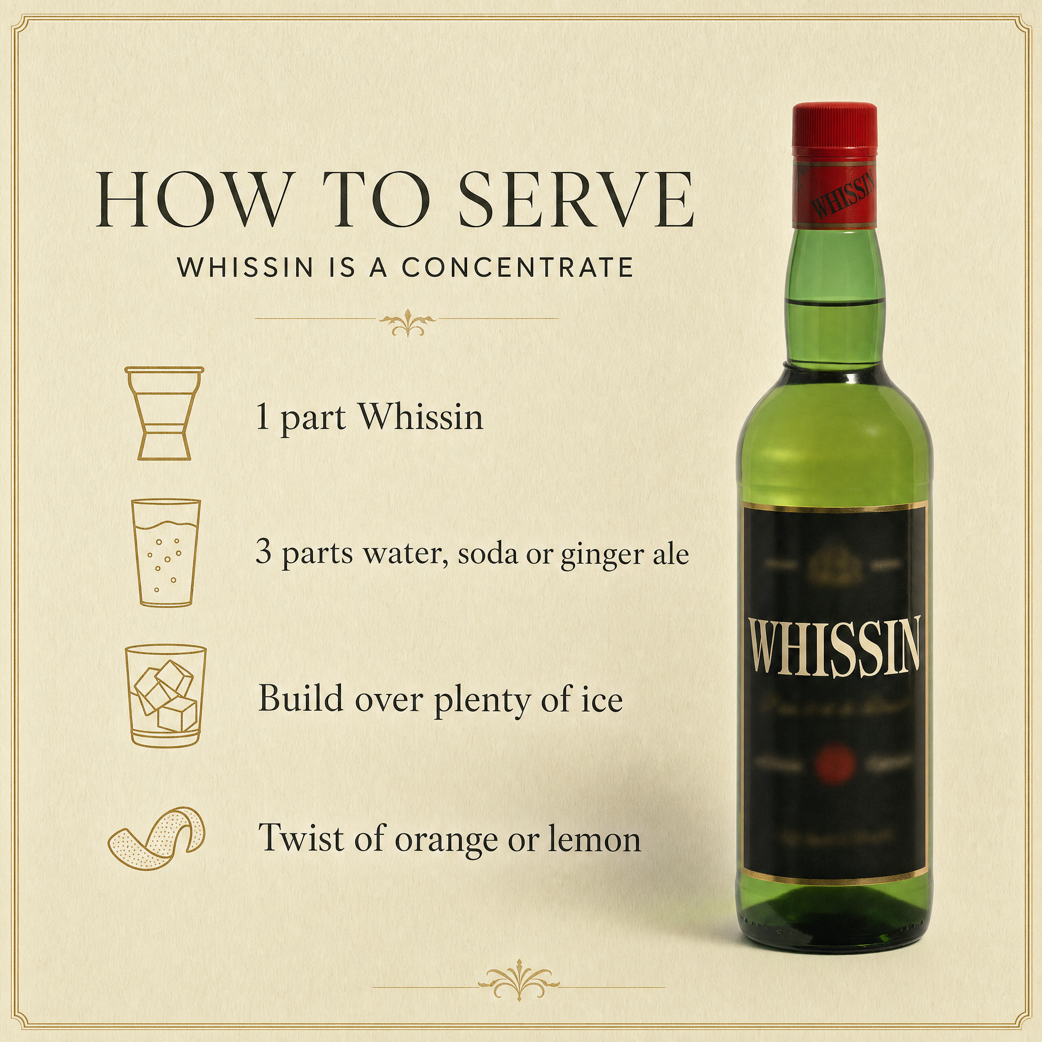 Espadafor Whissin 0.0% non-alcoholic Spanish whiskey-style spirit - how to serve, dilute 1 part to 3