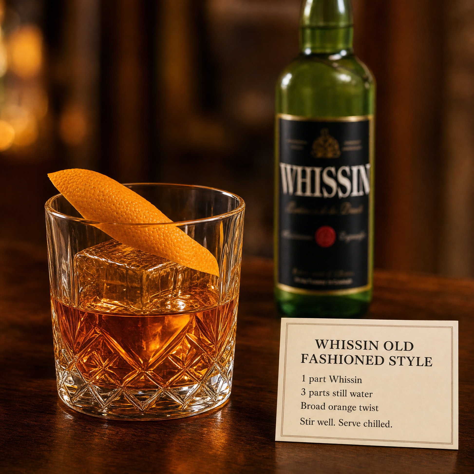 Espadafor Whissin 0.0% non-alcoholic Spanish whiskey-style spirit - Whissin Old Fashioned style recipe