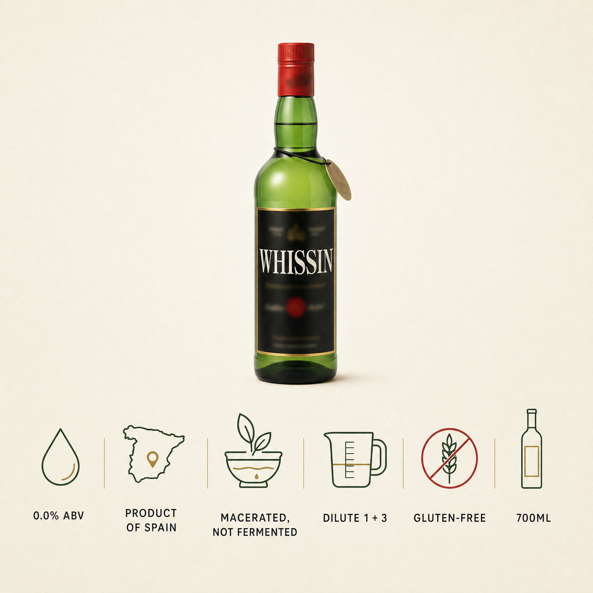 Espadafor Whissin 0.0% non-alcoholic Spanish whiskey-style spirit - 0.0% ABV, product of Spain, dilute 1 plus 3, gluten-free