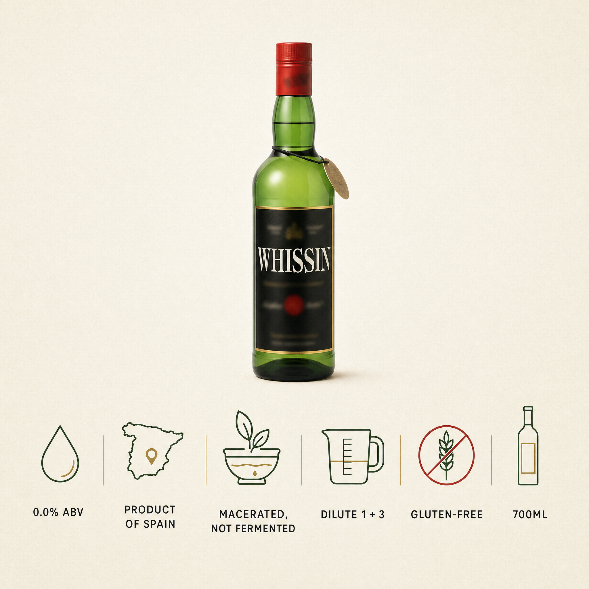 Espadafor Whissin 0.0% non-alcoholic Spanish whiskey-style spirit - 0.0% ABV, product of Spain, dilute 1 plus 3, gluten-free