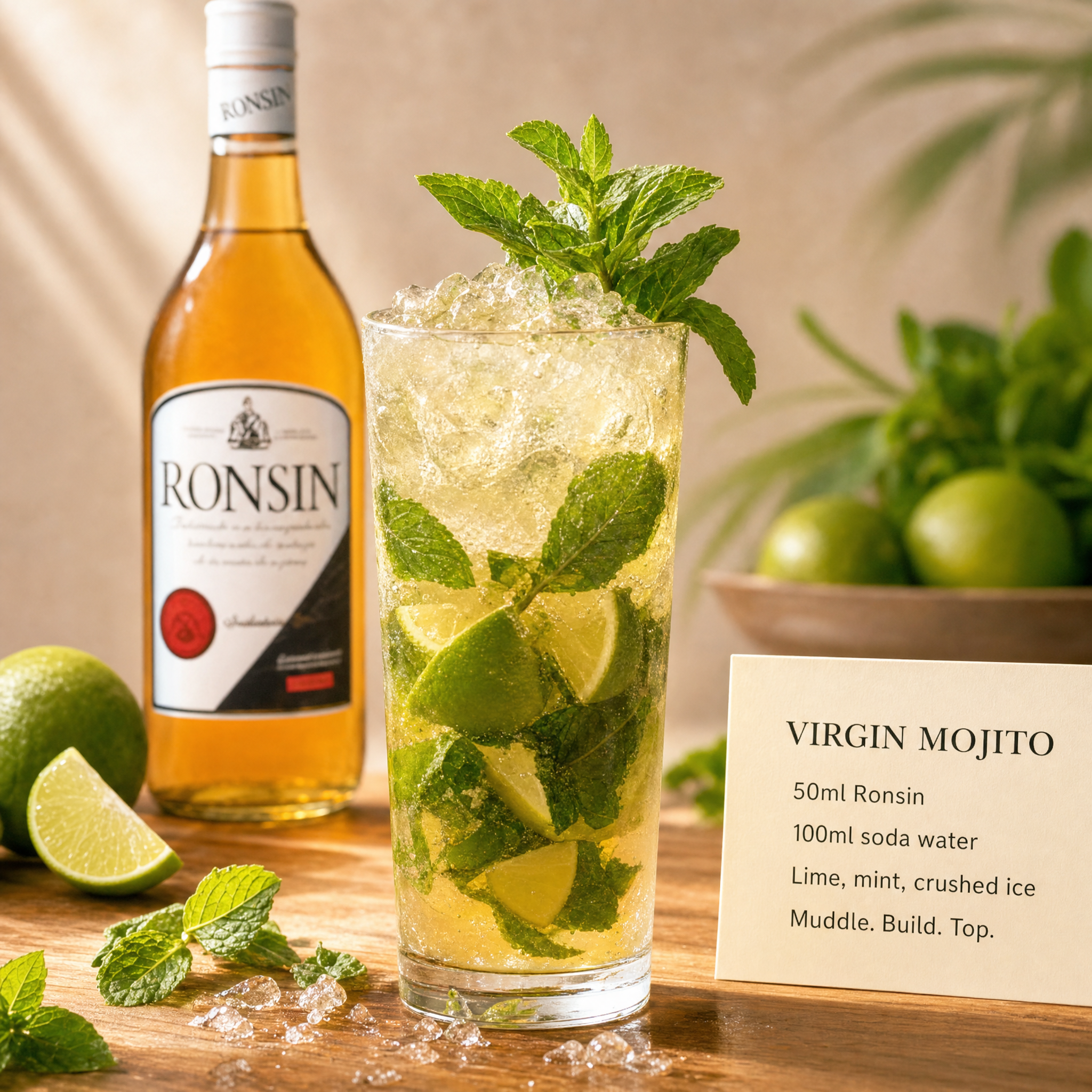 Espadafor Ronsin 0.0% non-alcoholic Spanish rum-style spirit - Virgin Mojito recipe